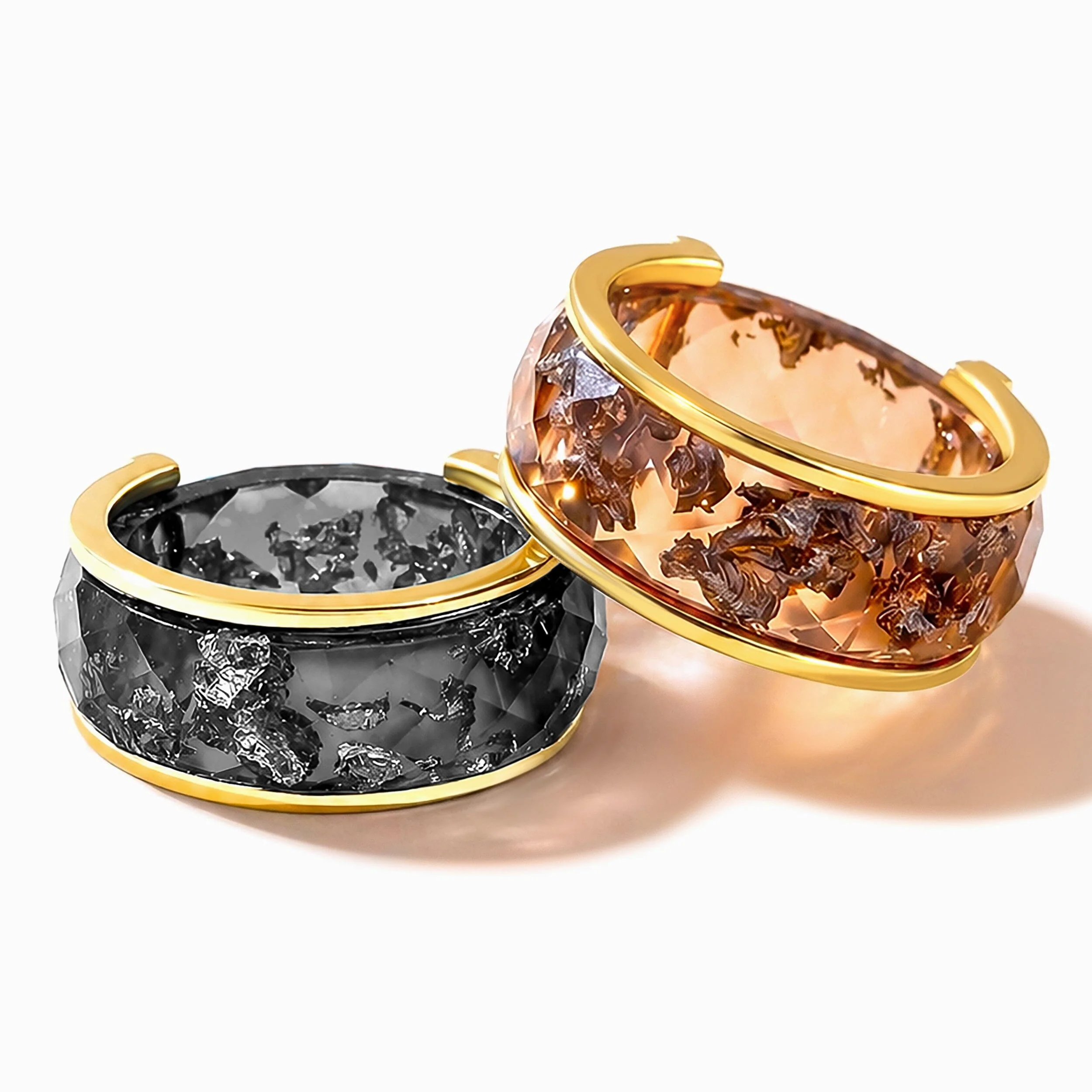 Night Sky & Golden Amber Resin Rings Set - Image 5
