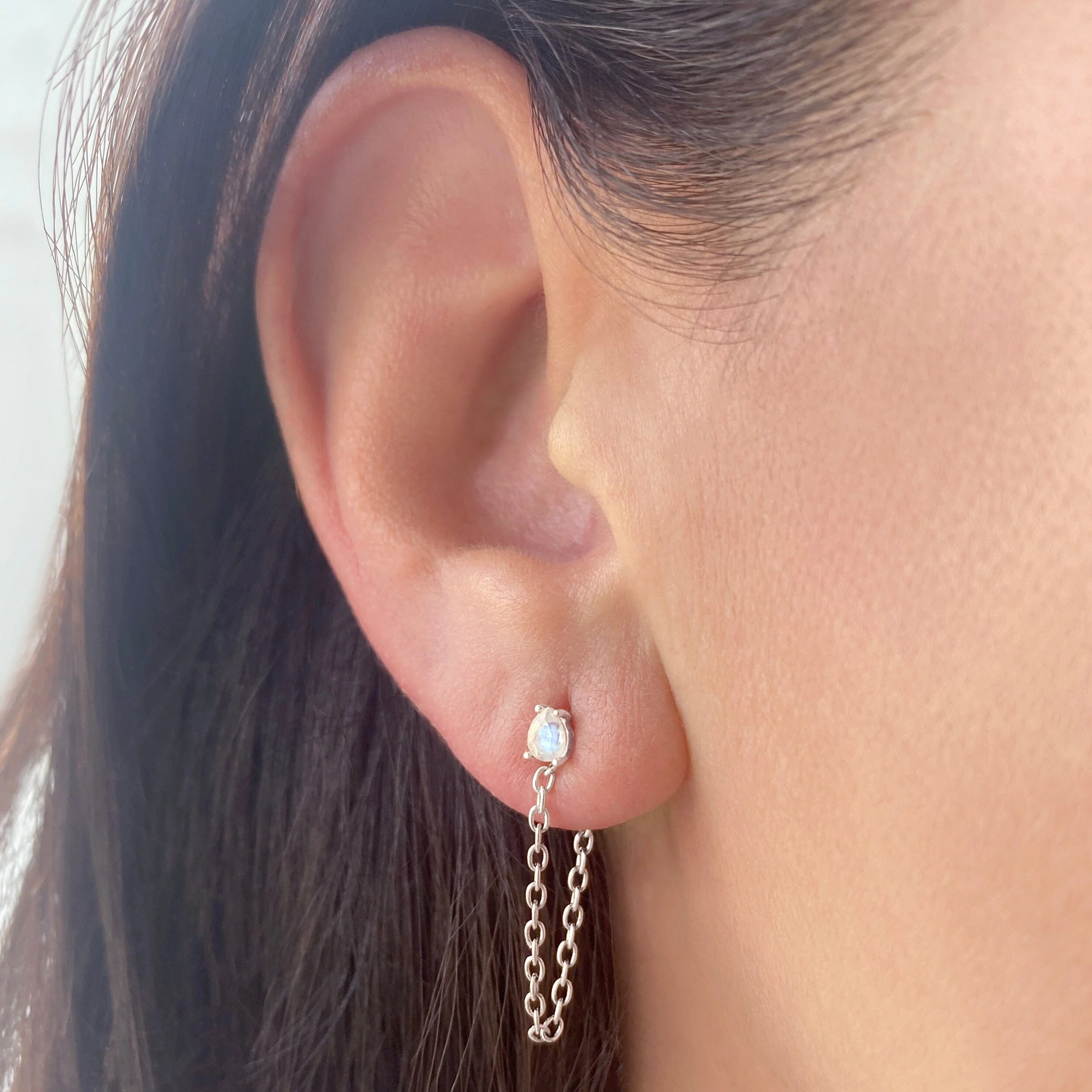 Petite Teardrop Moonstone Studs & Chain Set - Image 2