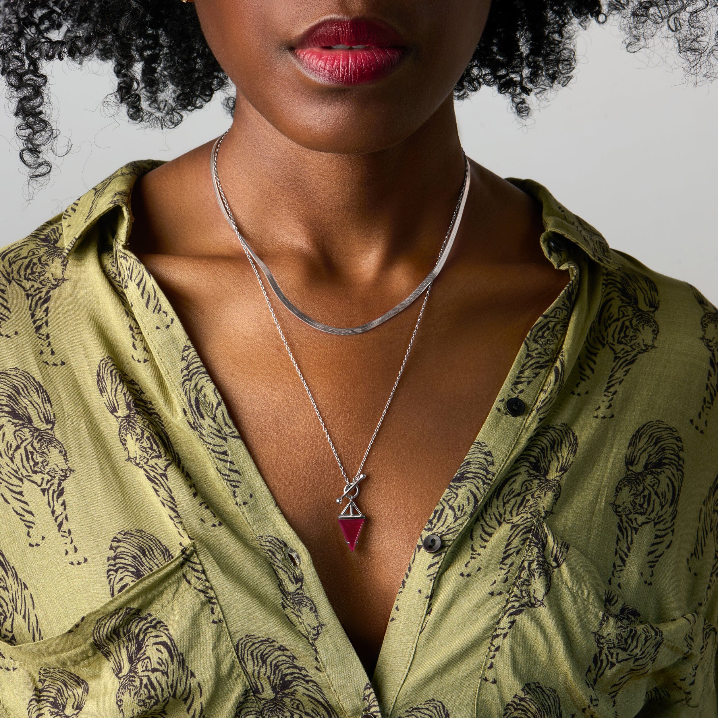 Pink Quartz Heroine T-Lock Necklace & Herringbone Chain - Image 2