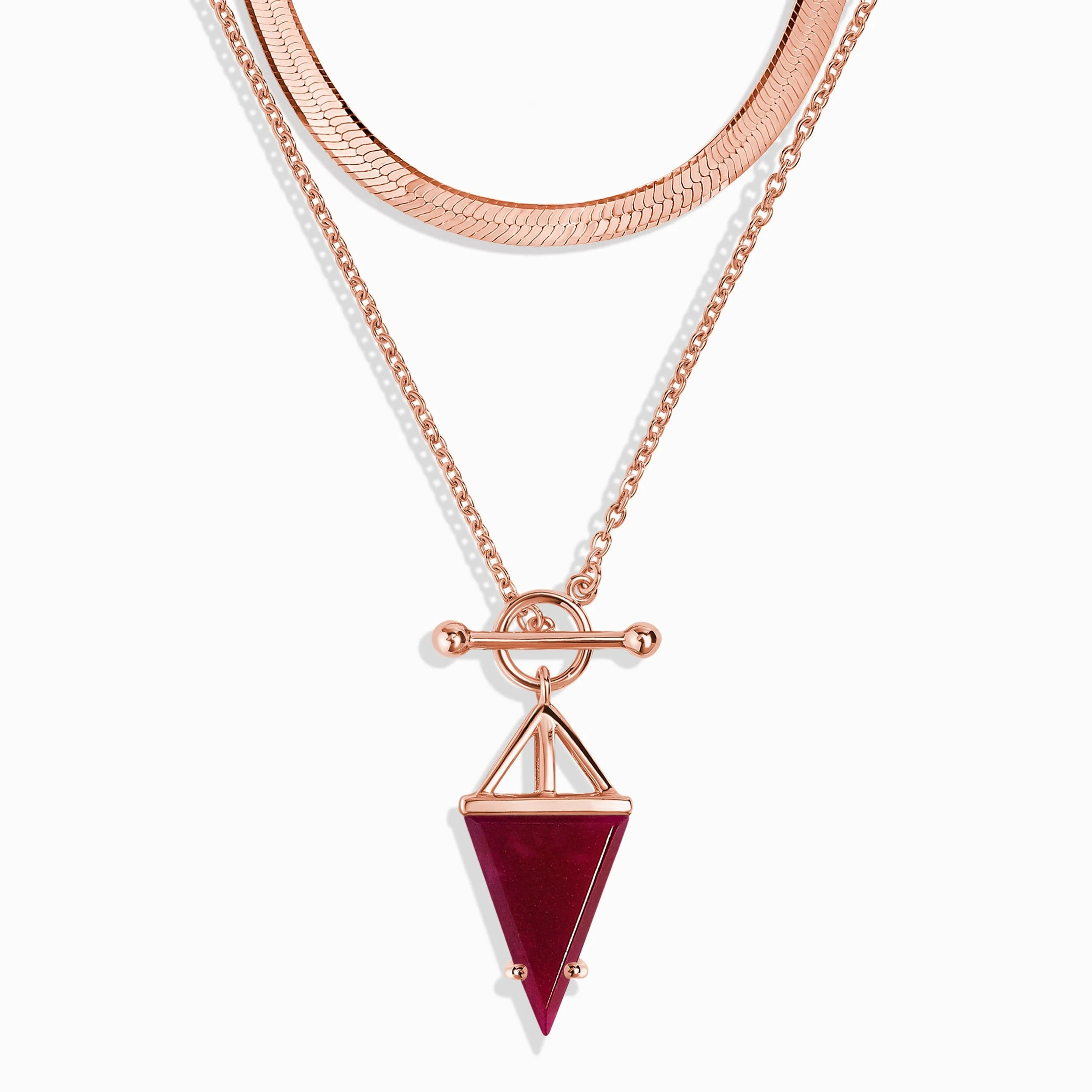 Pink Quartz Heroine T-Lock Necklace & Herringbone Chain - Image 3