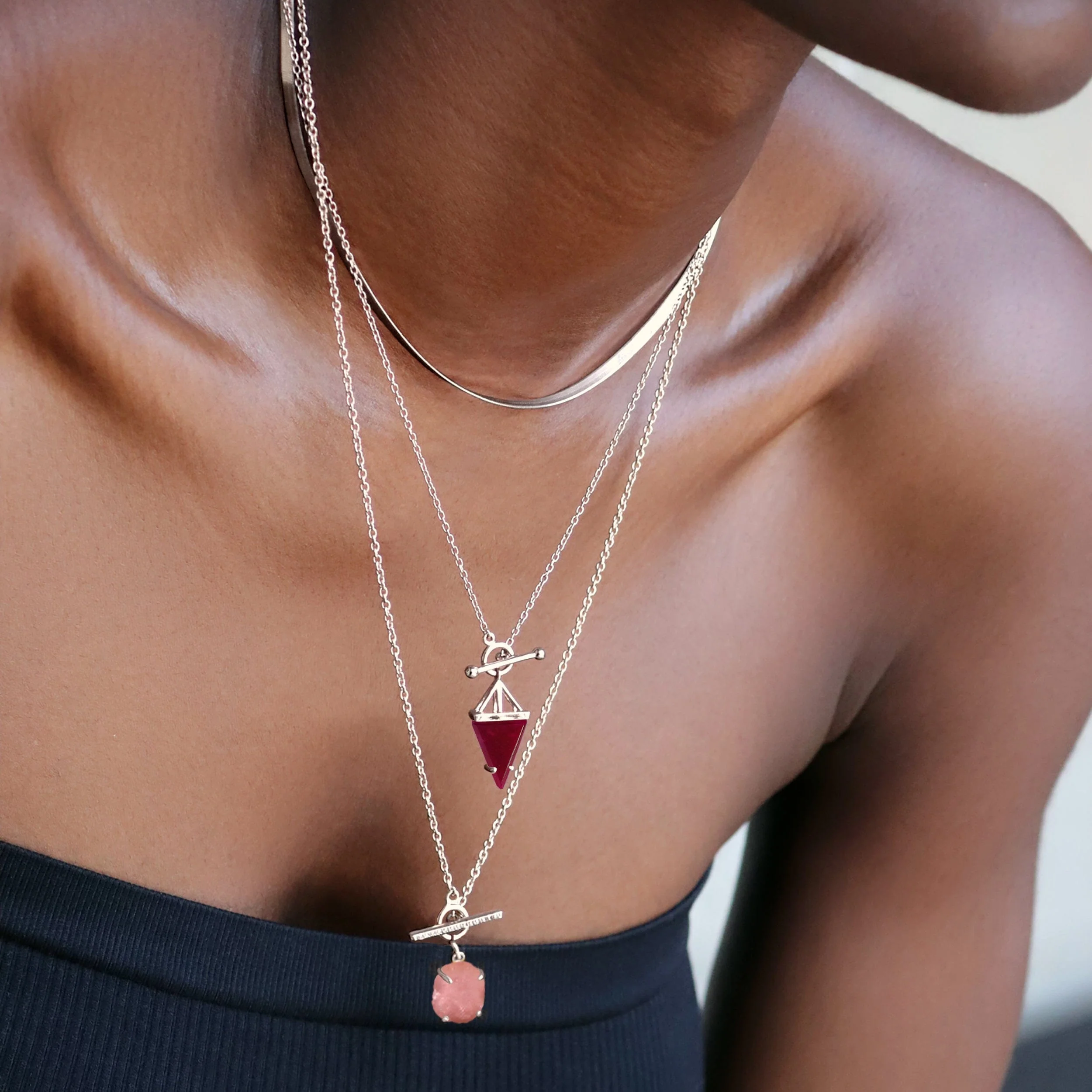 Pink Quartz Heroine T-Lock Necklace & Herringbone Chain - Image 9