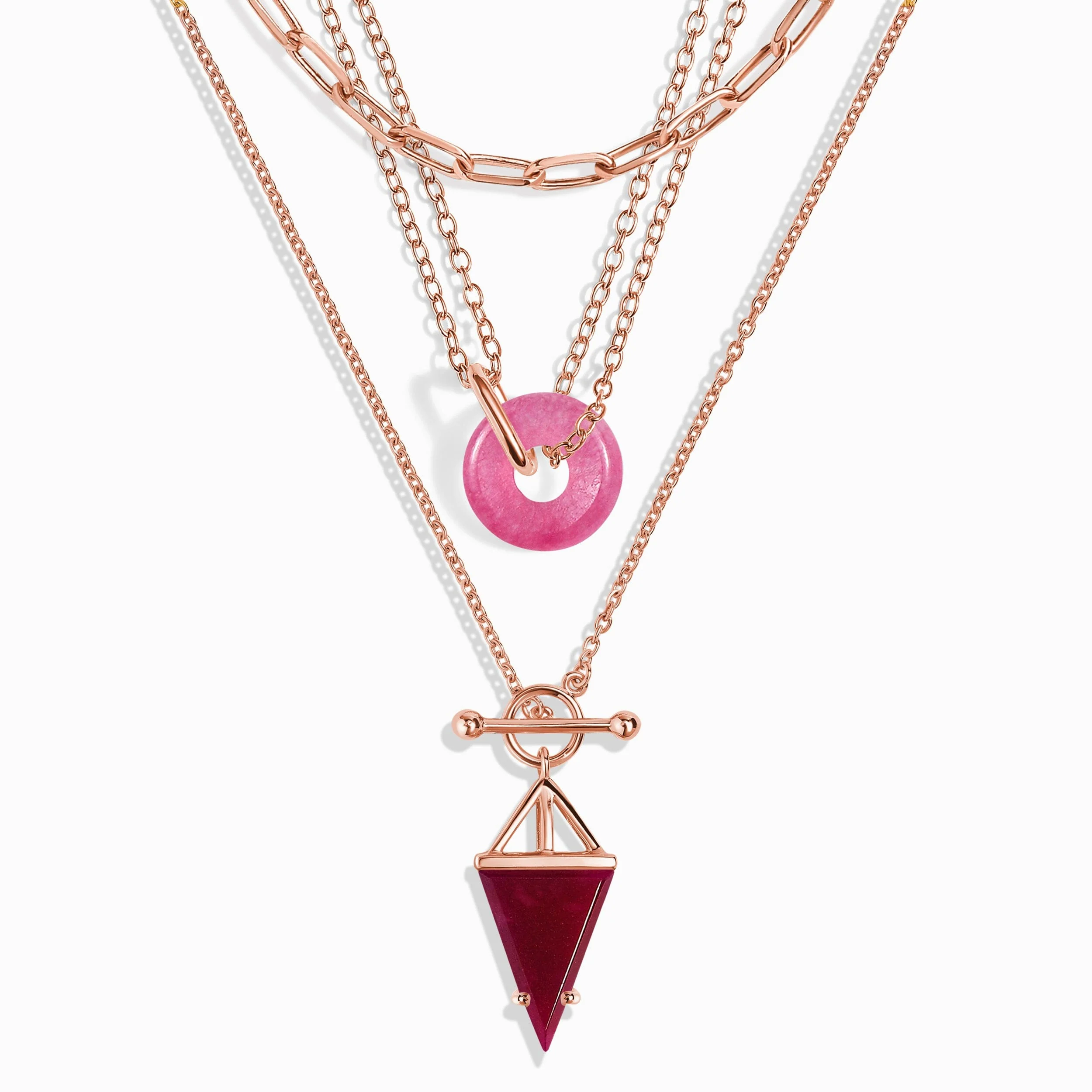 Pink Quartz Heroine T-Lock & Ora Necklaces & Widelink Chain - Image 3