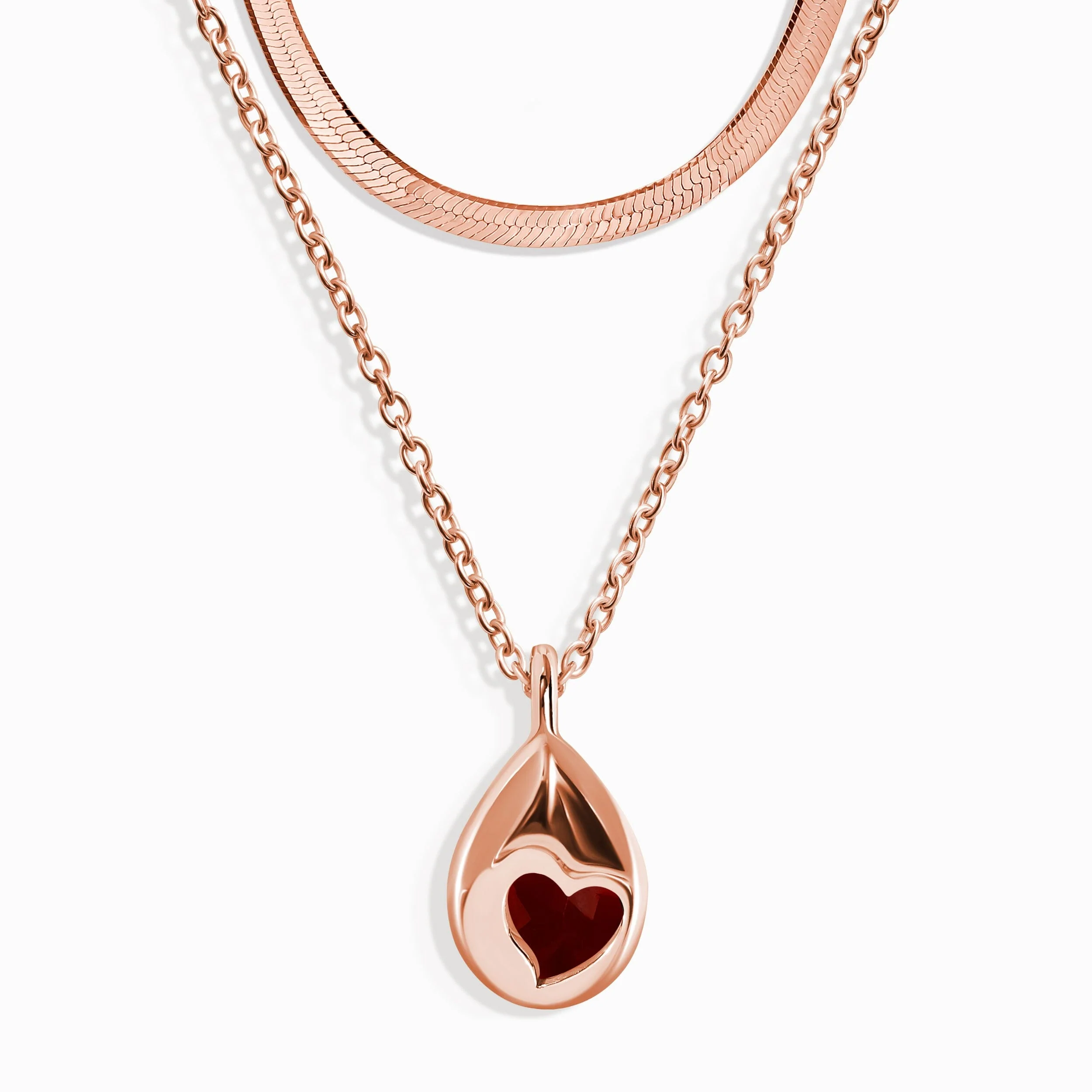 Pink Quartz Hidden Heart Necklace & Herringbone Chain - Image 5