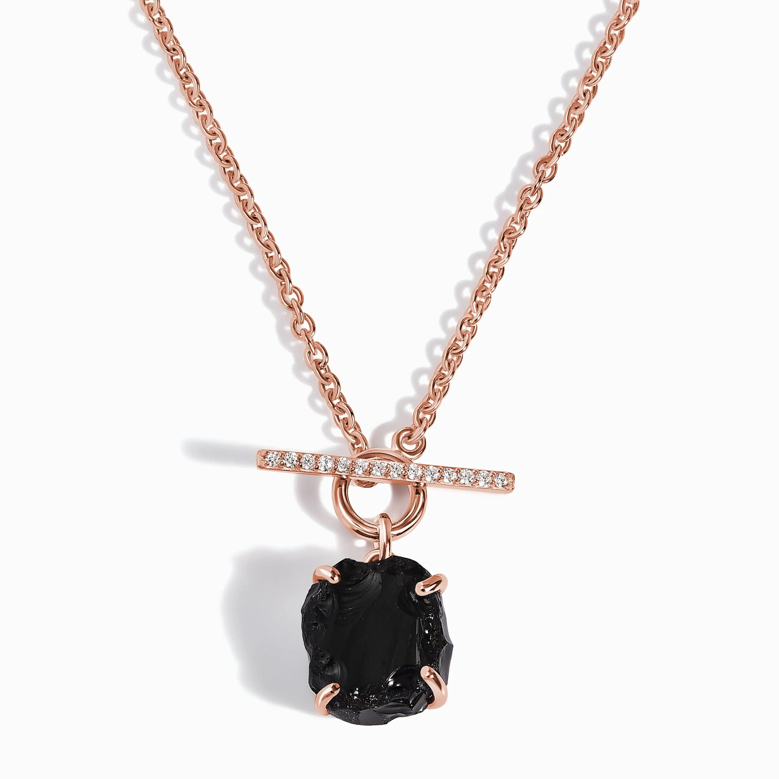 Raw Crystal Necklace - Black Obsidian T-Lock - Image 3