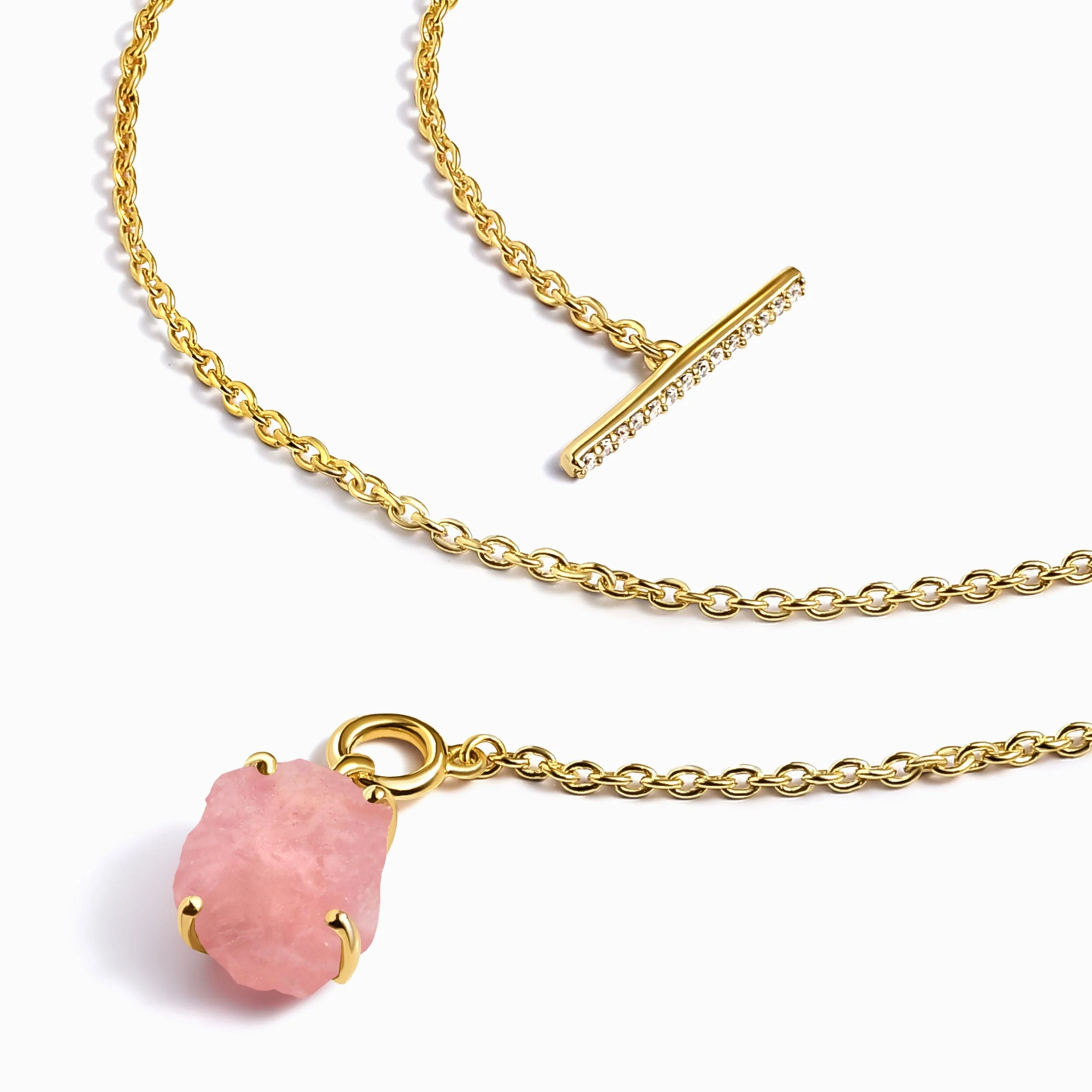 Raw Crystal Necklace - Rose Quartz T-Lock - Image 13