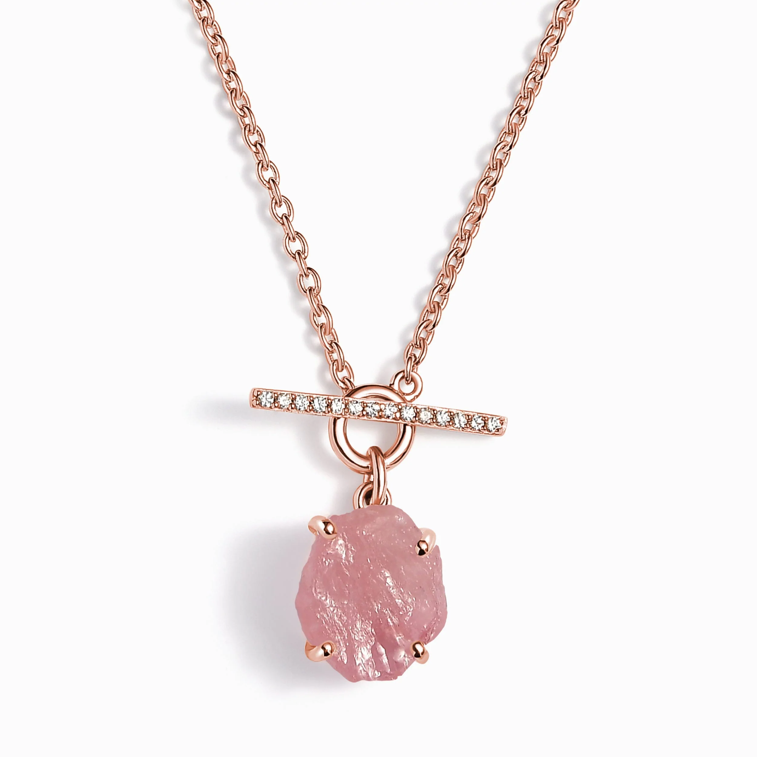 Raw Crystal Necklace - Rose Quartz T-Lock - Image 3