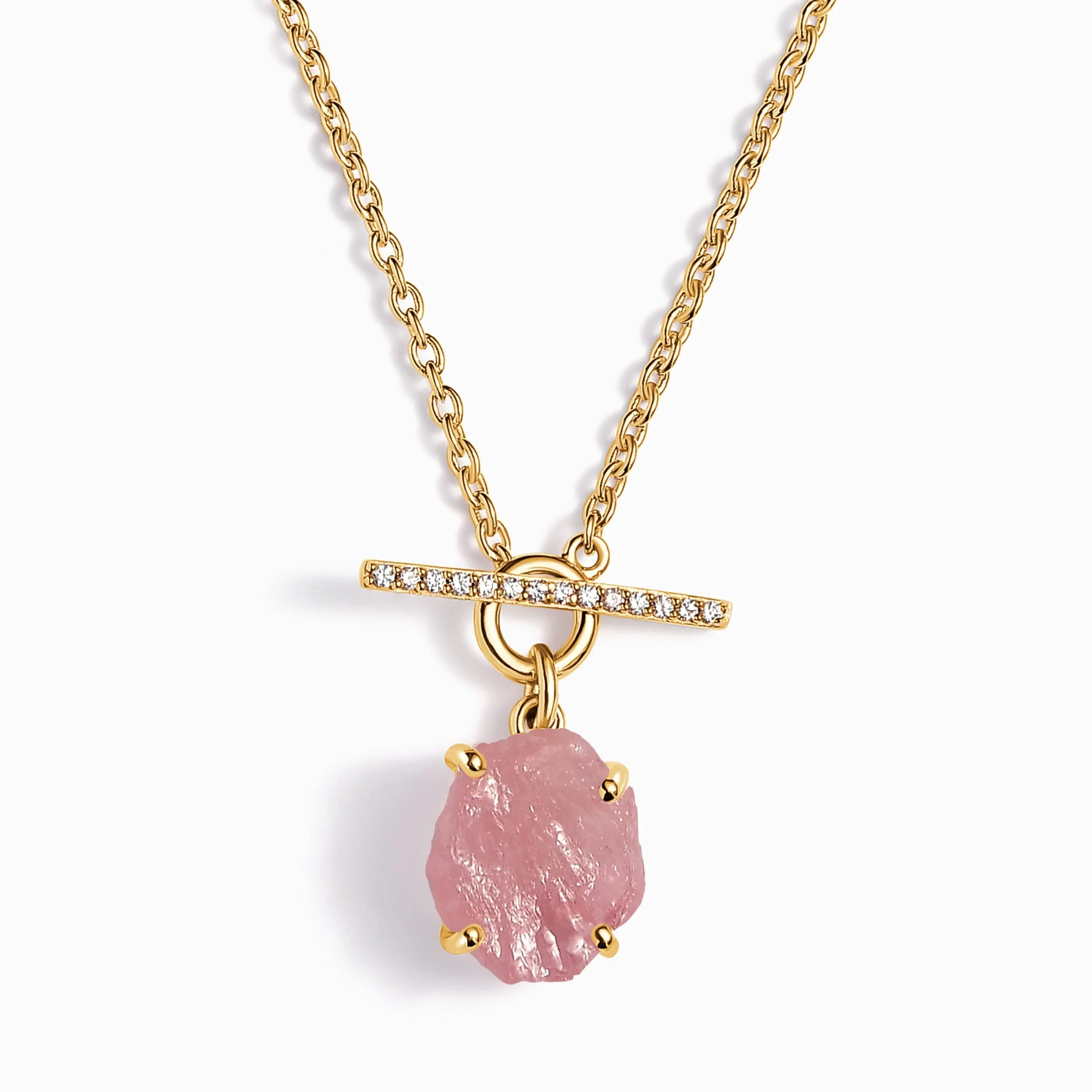 Raw Crystal Necklace - Rose Quartz T-Lock - Image 5