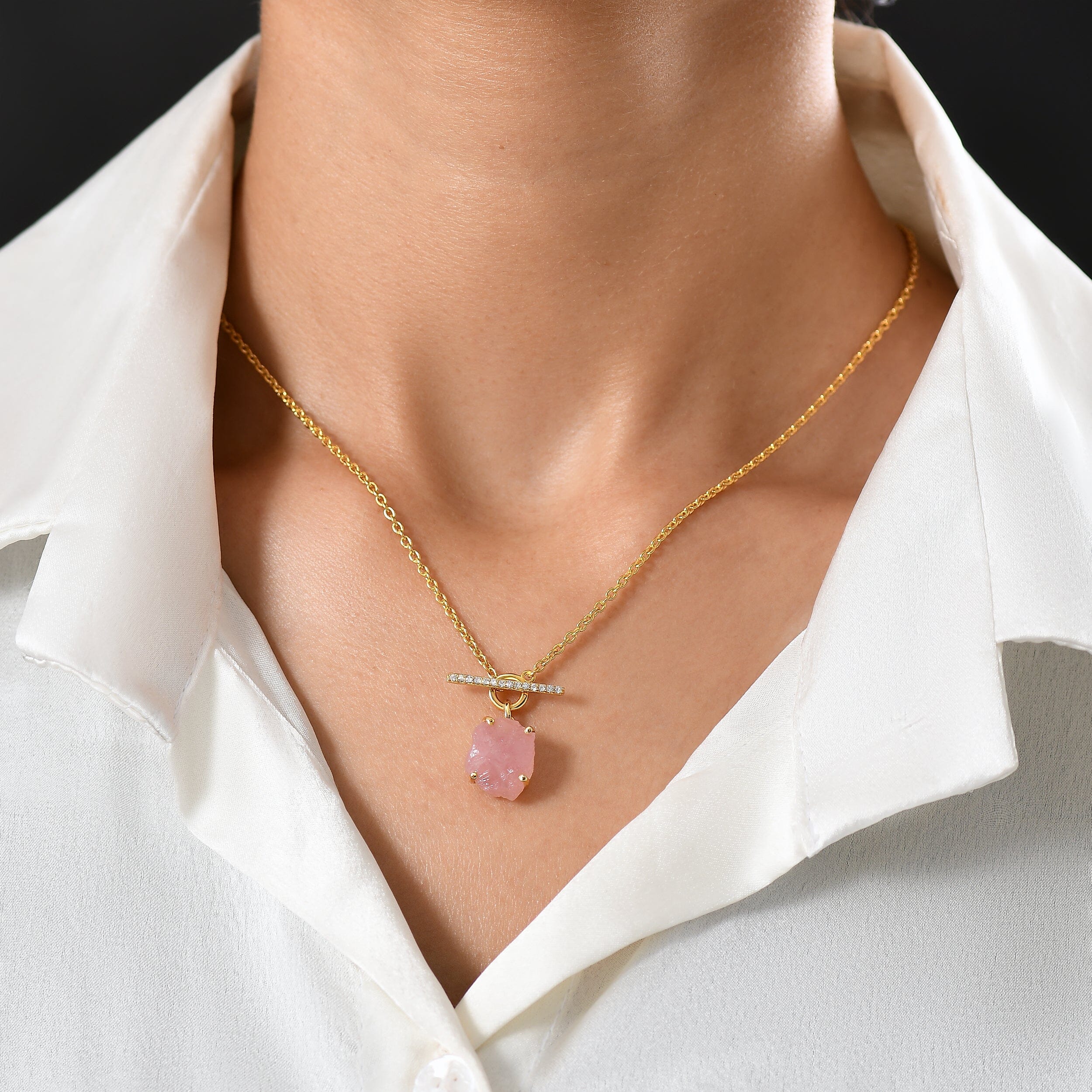 Raw Crystal Necklace - Rose Quartz T-Lock - Image 6
