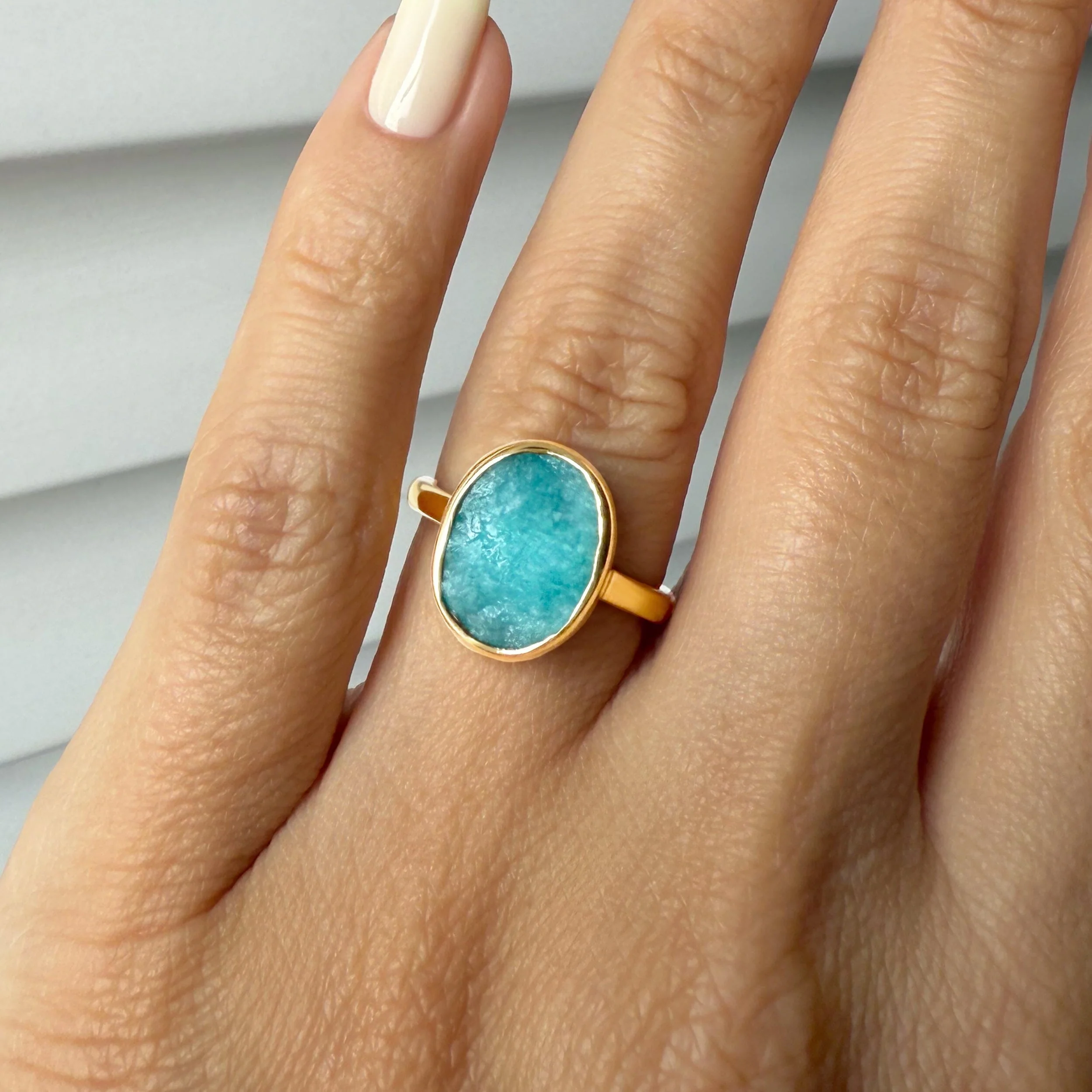 Raw Crystal Ring - Enfolded Amazonite - Image 18