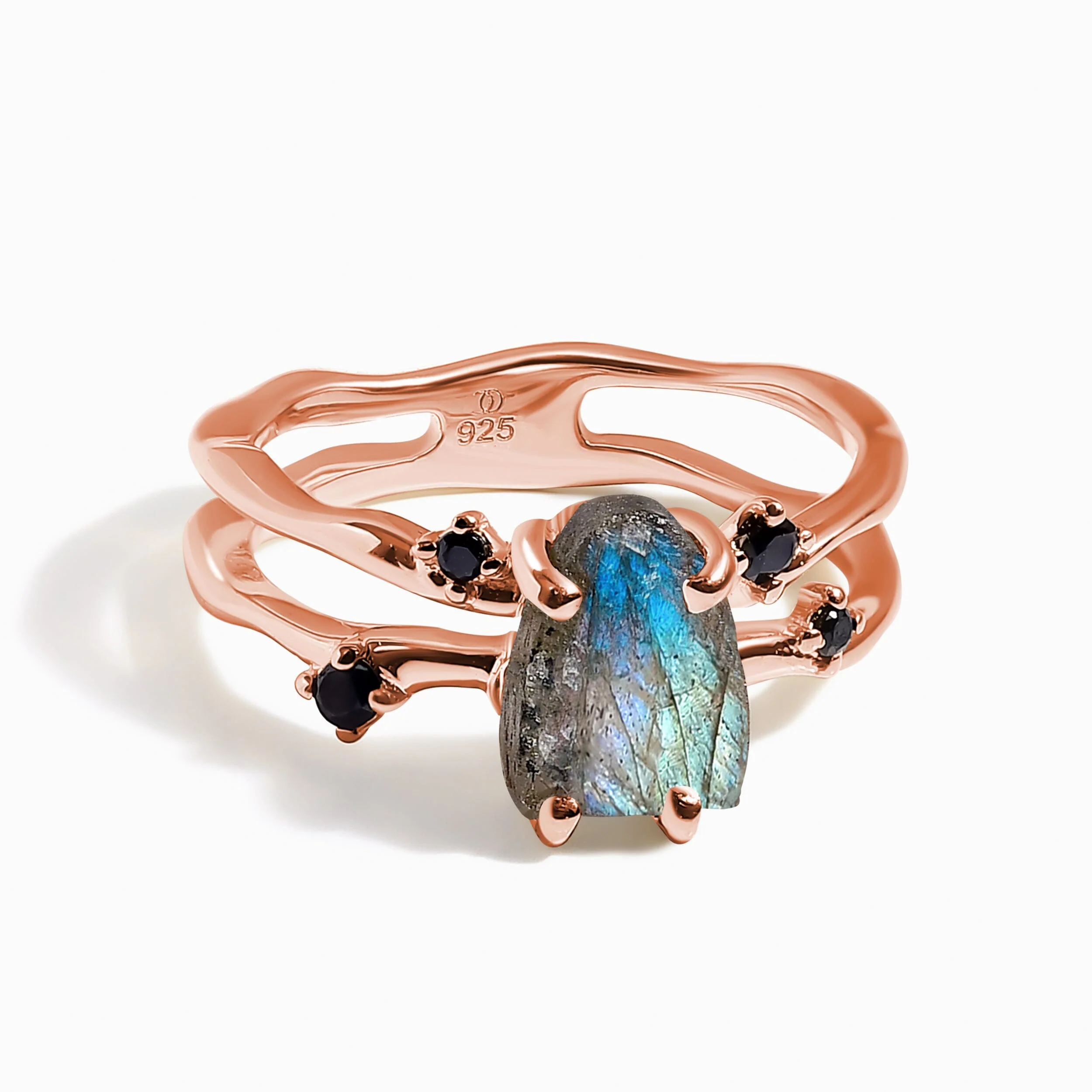 Raw Crystal Ring - Flow Labradorite Black Spinel - Image 3