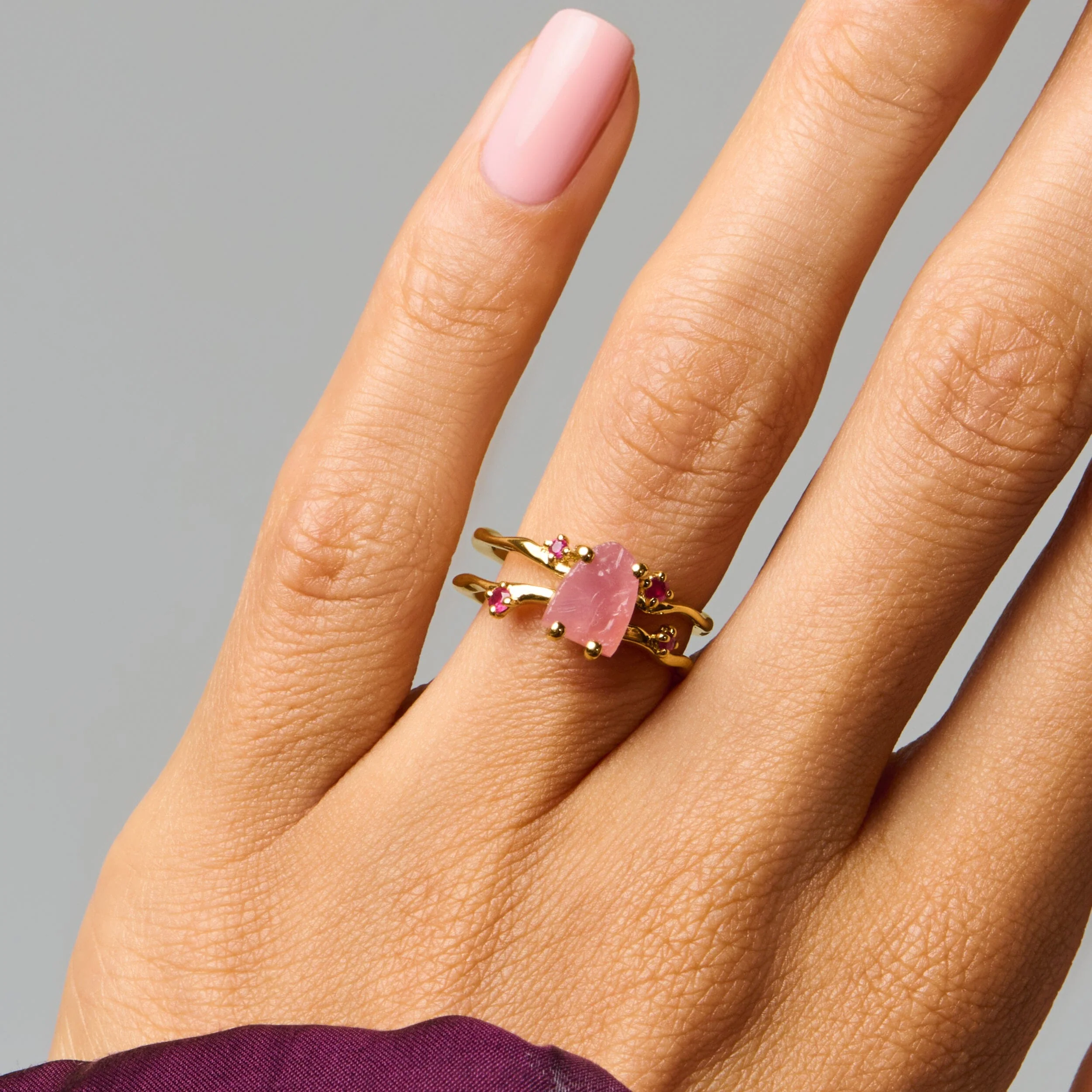 Raw Crystal Ring - Flow Rose Quartz Ruby - Image 25