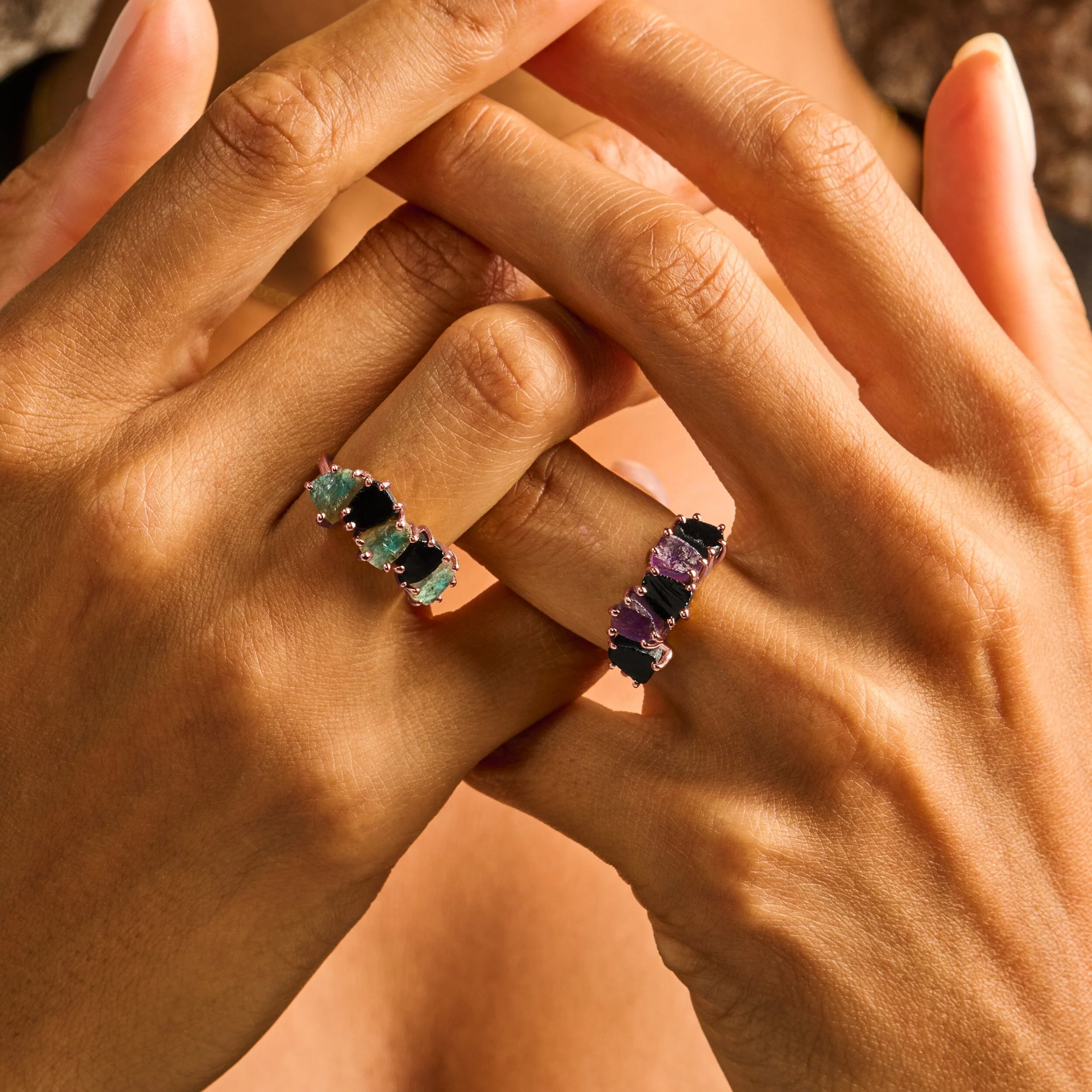 Raw Crystal Ring - Luminous Black Obsidian & Amethyst - Image 14