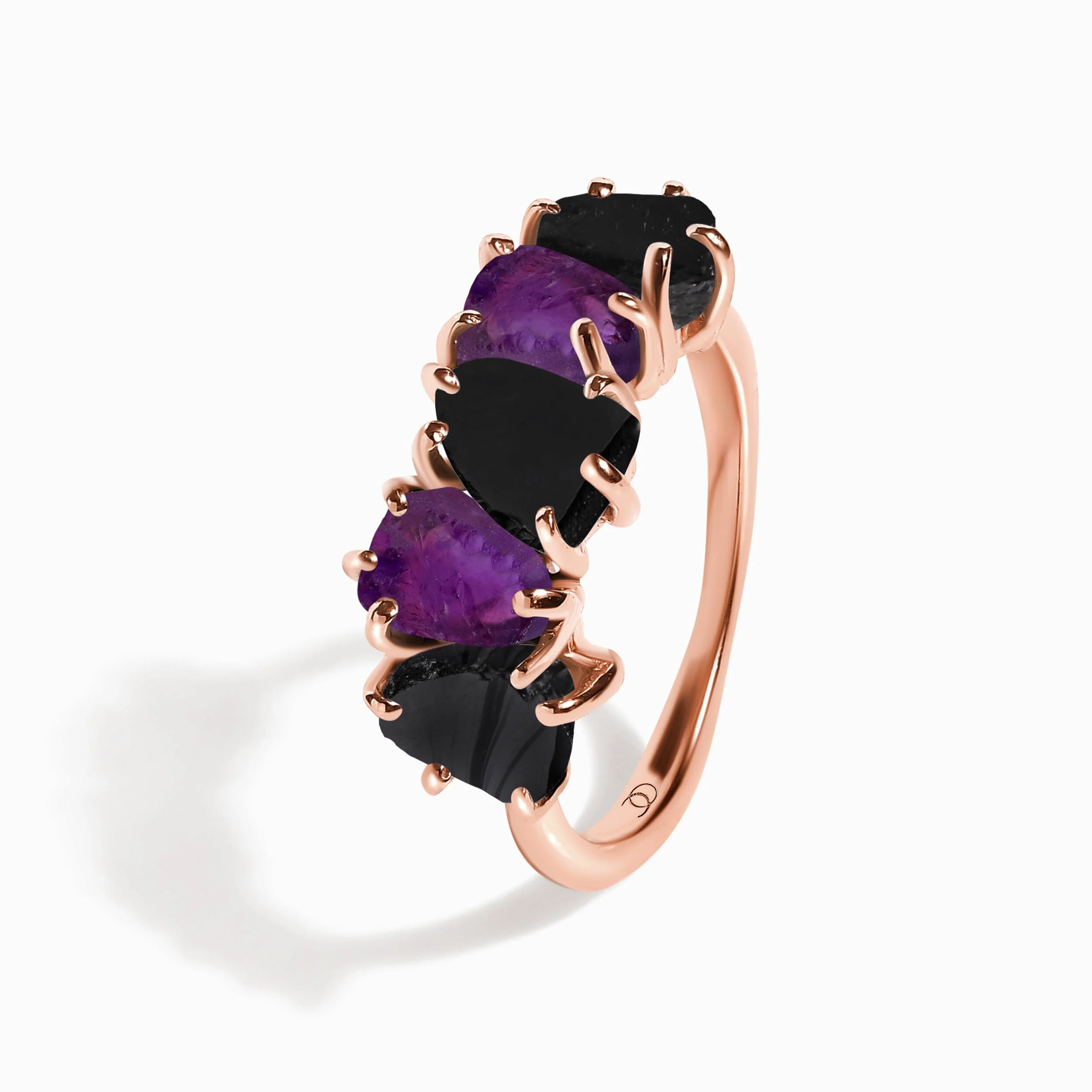 Raw Crystal Ring - Luminous Black Obsidian & Amethyst - Image 15