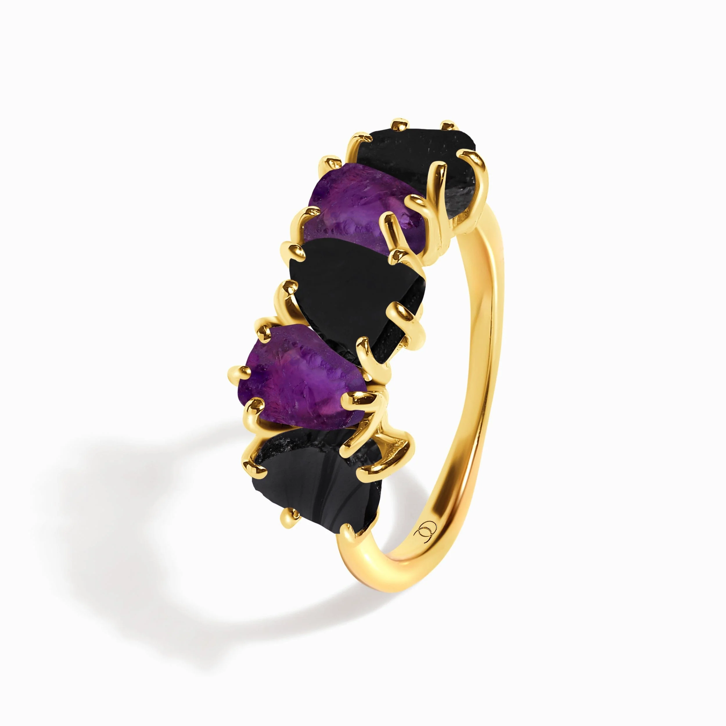 Raw Crystal Ring - Luminous Black Obsidian & Amethyst - Image 17