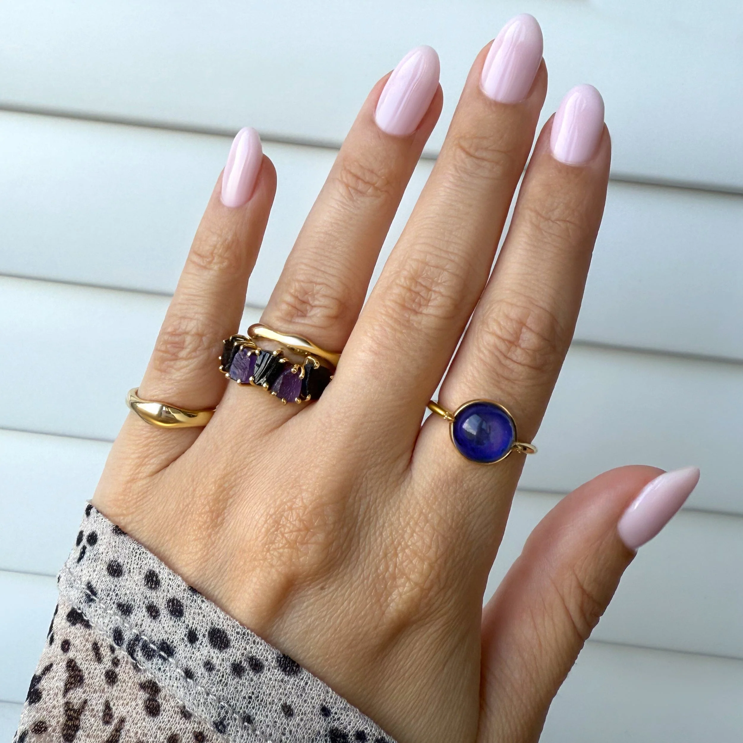 Raw Crystal Ring - Luminous Black Obsidian & Amethyst - Image 9