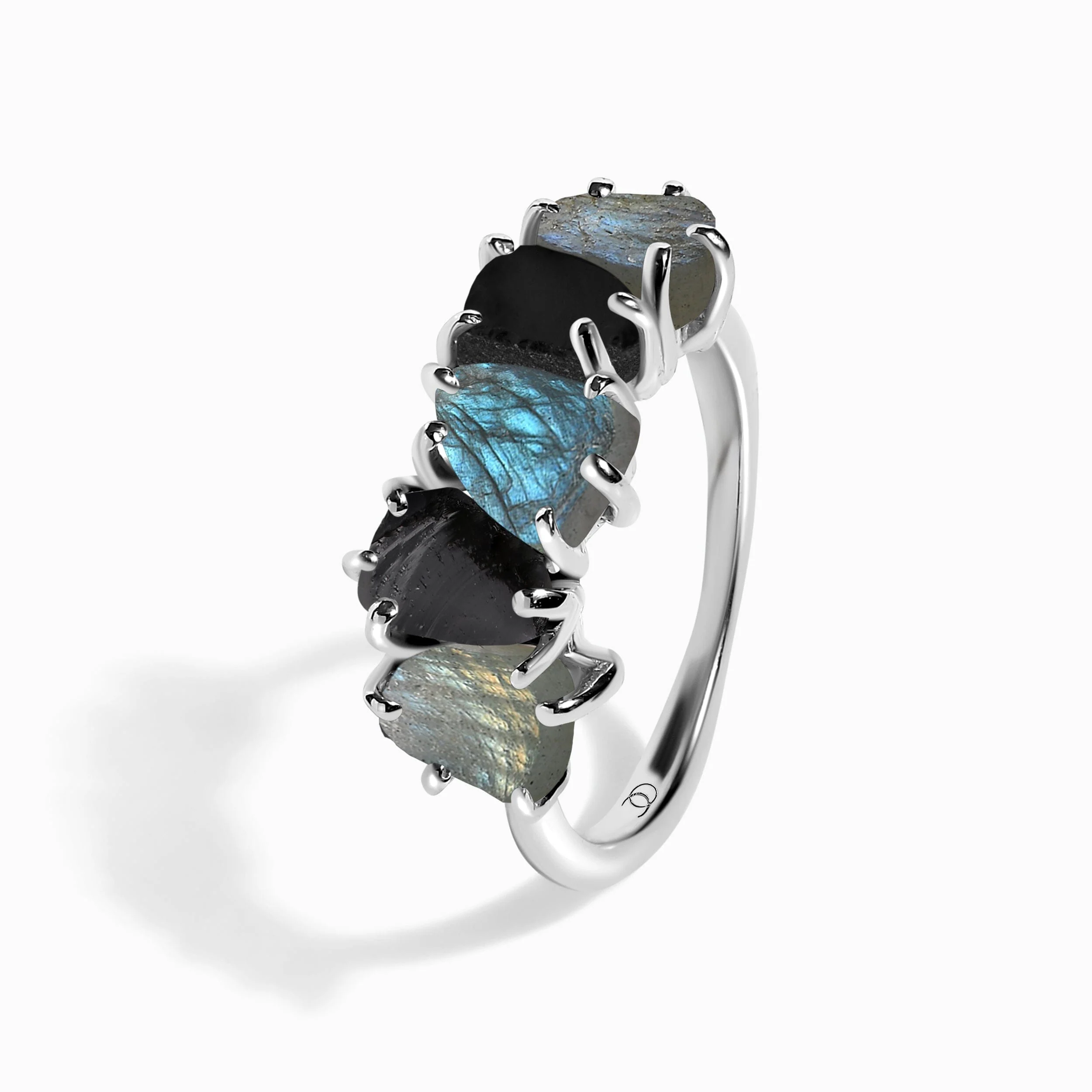 Raw Crystal Ring - Luminous Labradorite & Black Obsidian - Image 13