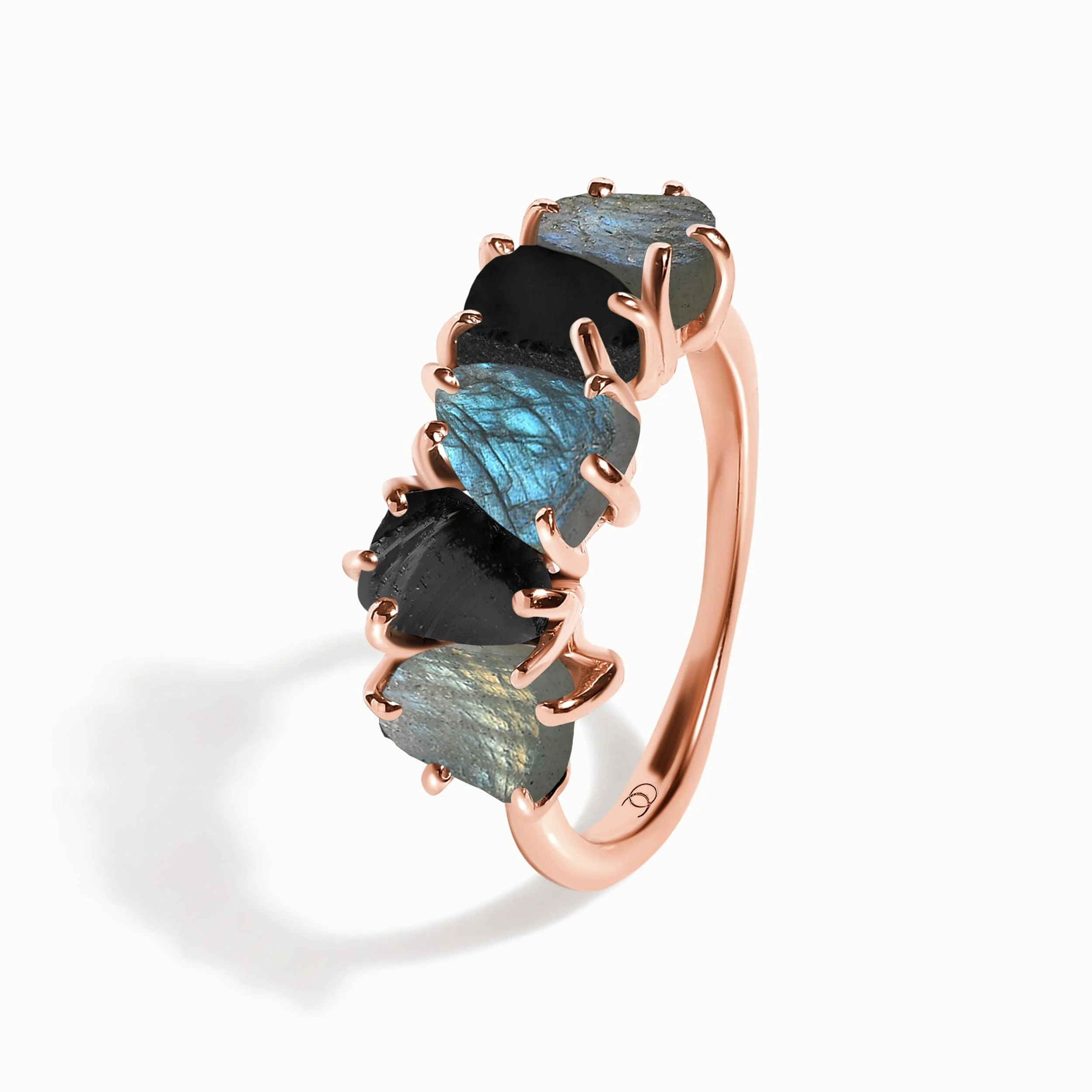 Raw Crystal Ring - Luminous Labradorite & Black Obsidian - Image 15