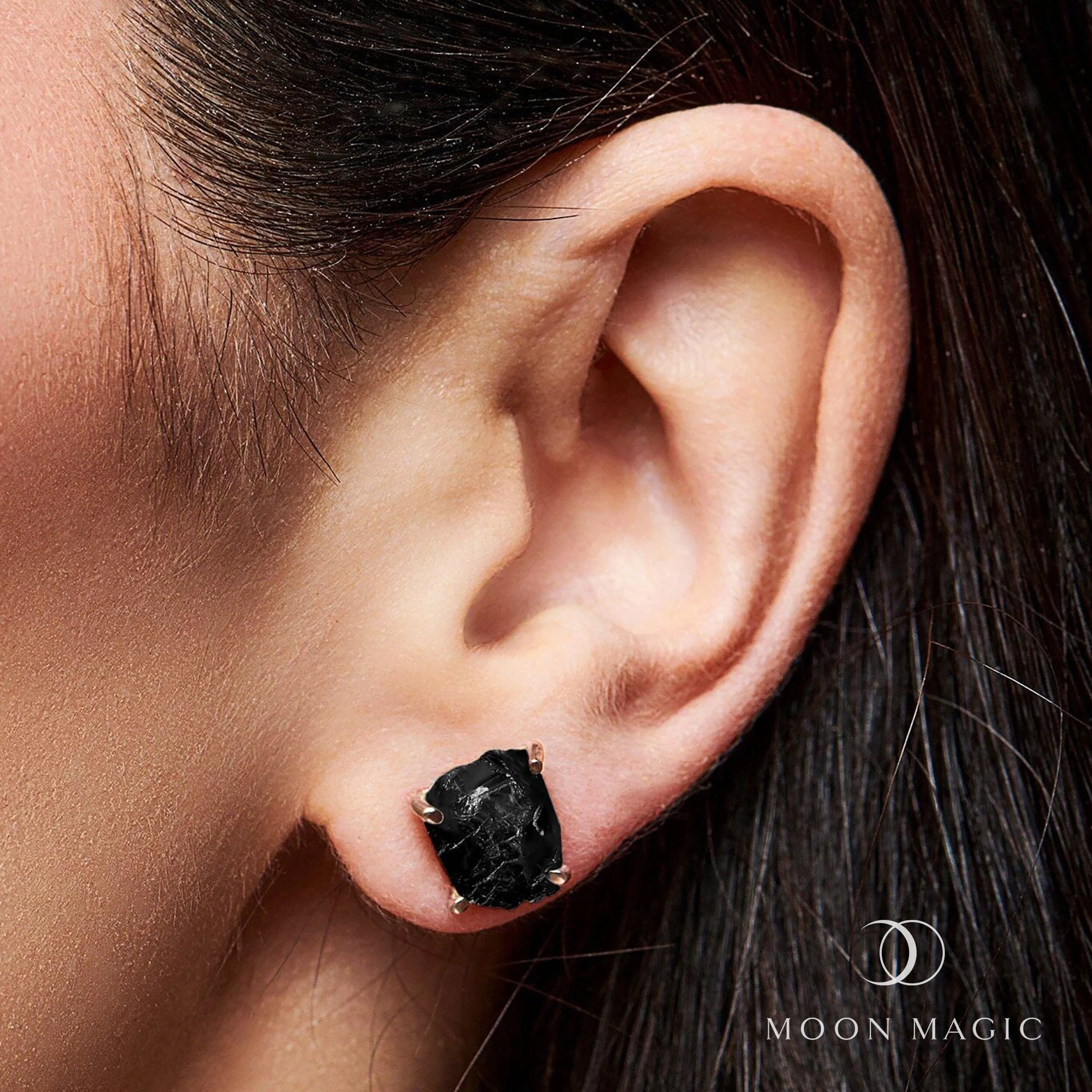 Raw Crystal Studs - Black Obsidian Studs - Image 4