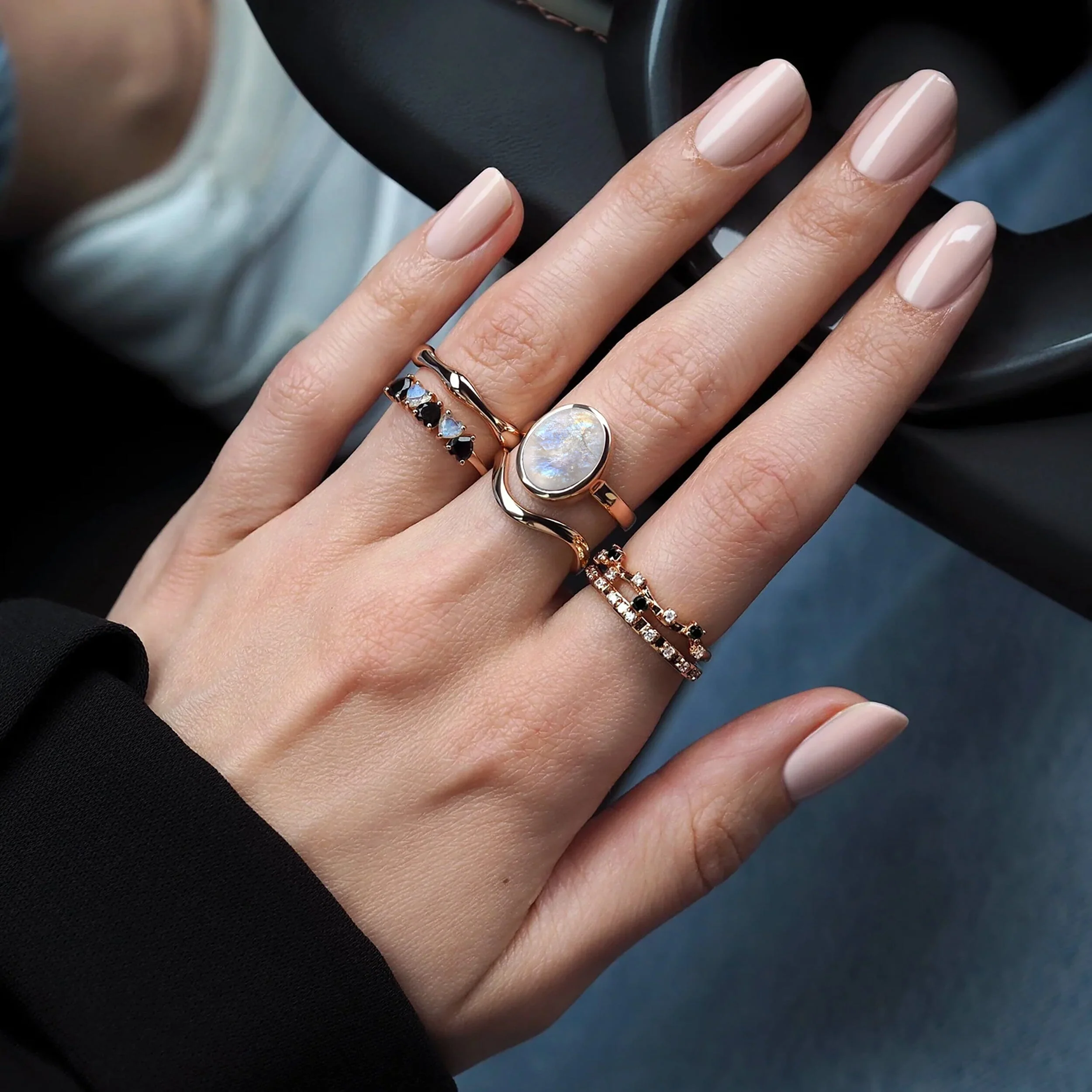 Raw Moonstone Enfolded Ring & Waves Band - Image 10