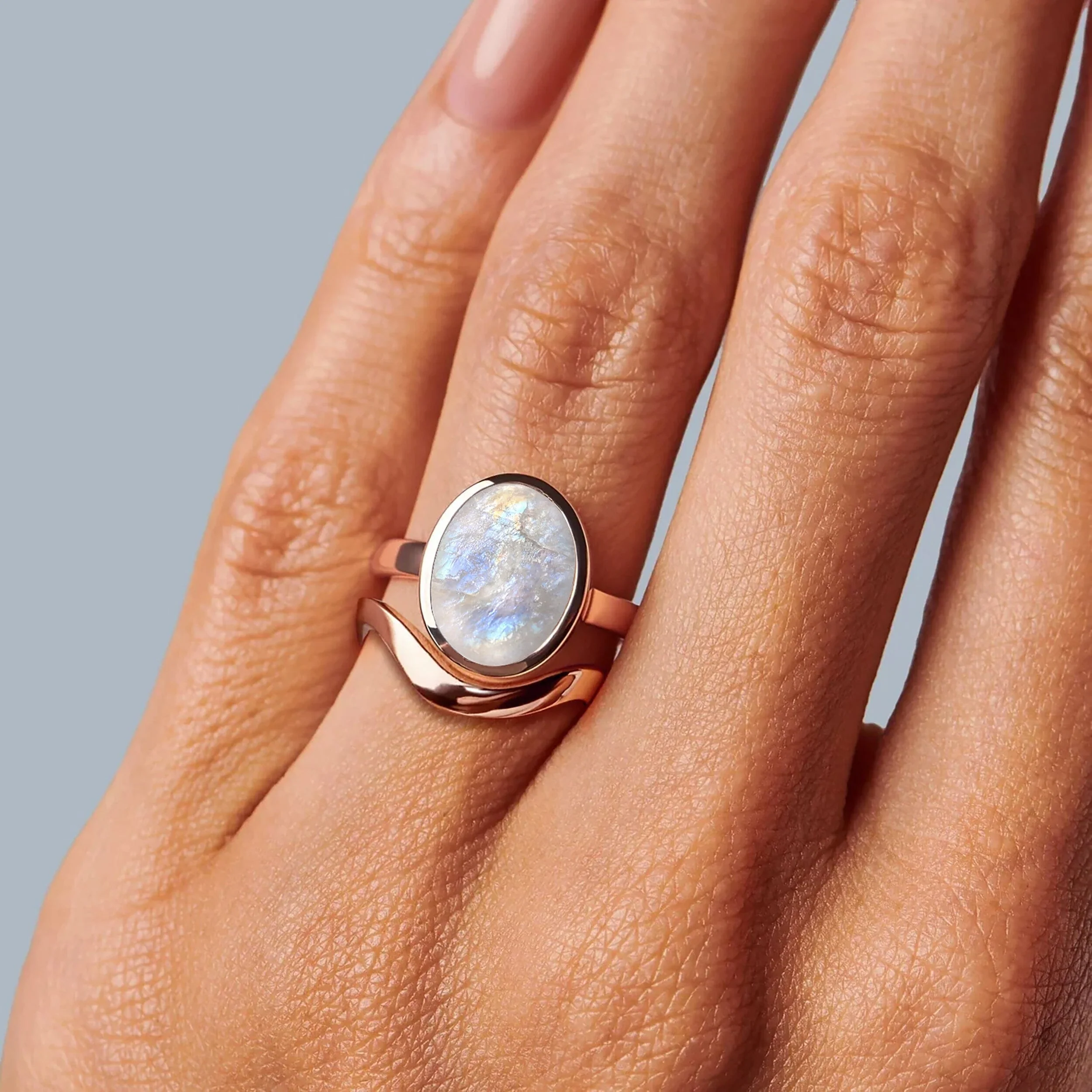 Raw Moonstone Enfolded Ring & Waves Band - Image 3