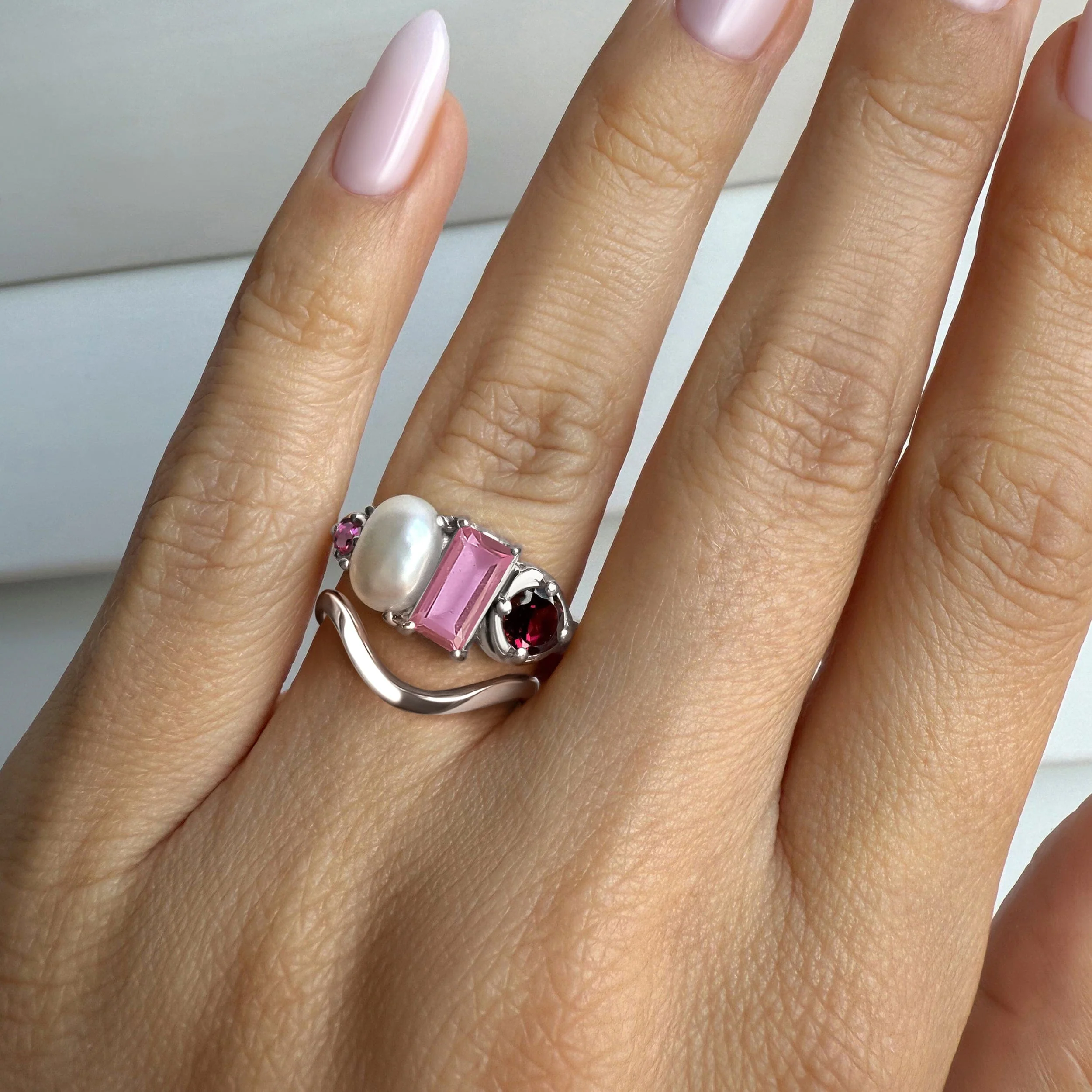 Rhodolite Garnet Treasure Ring & Waves Band - Image 2