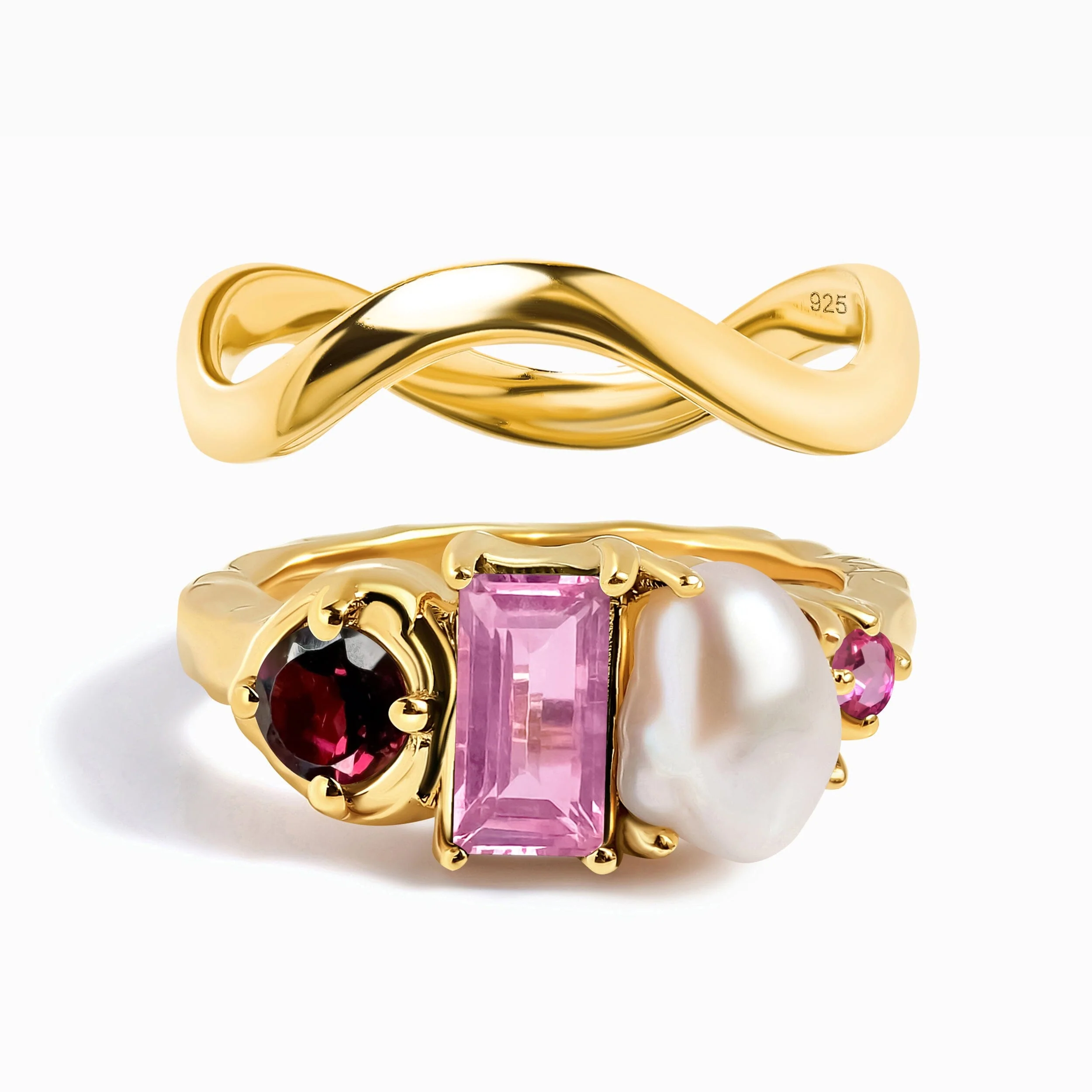 Rhodolite Garnet Treasure Ring & Waves Band - Image 5