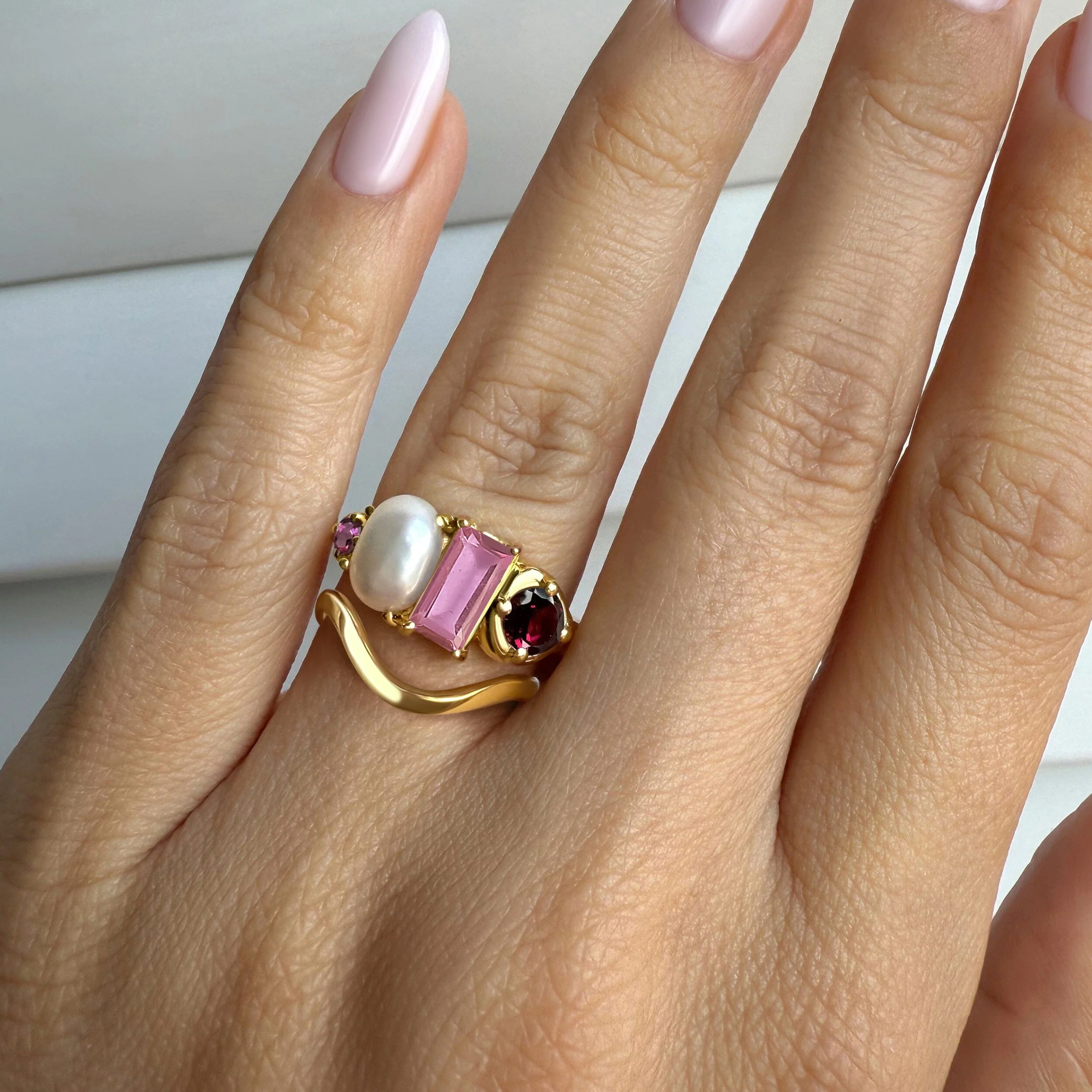 Rhodolite Garnet Treasure Ring & Waves Band - Image 6