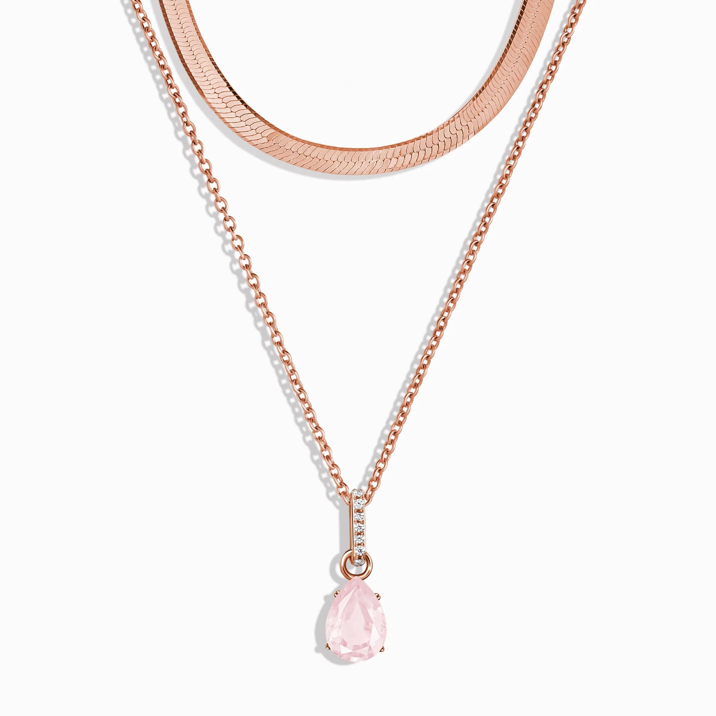 Rose Quartz Birthstone Sway Necklace & Herringbone Chain - Image 3