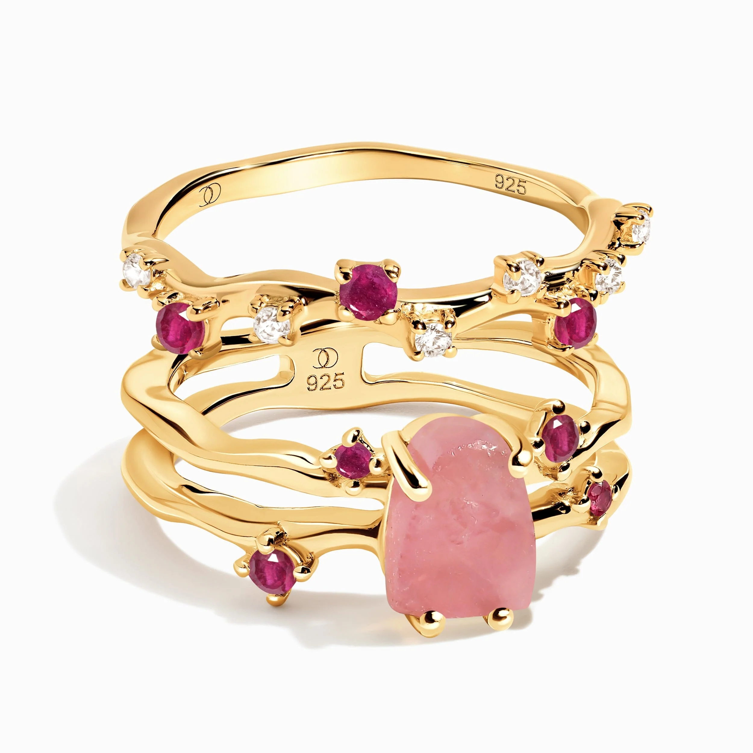 Rose Quartz Flow Ring & Ruby Stardust Band - Image 5