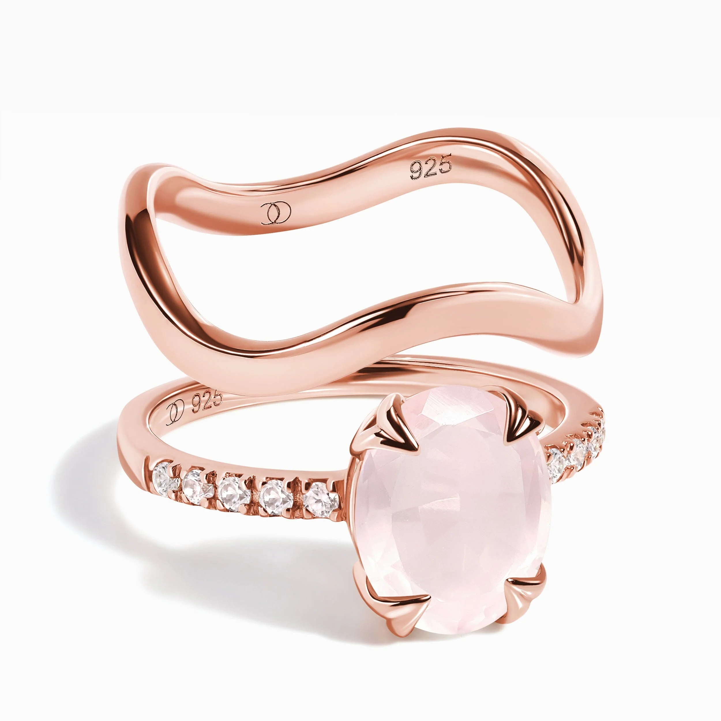 Rose Quartz Harlow Ring & Waves Band - Image 3