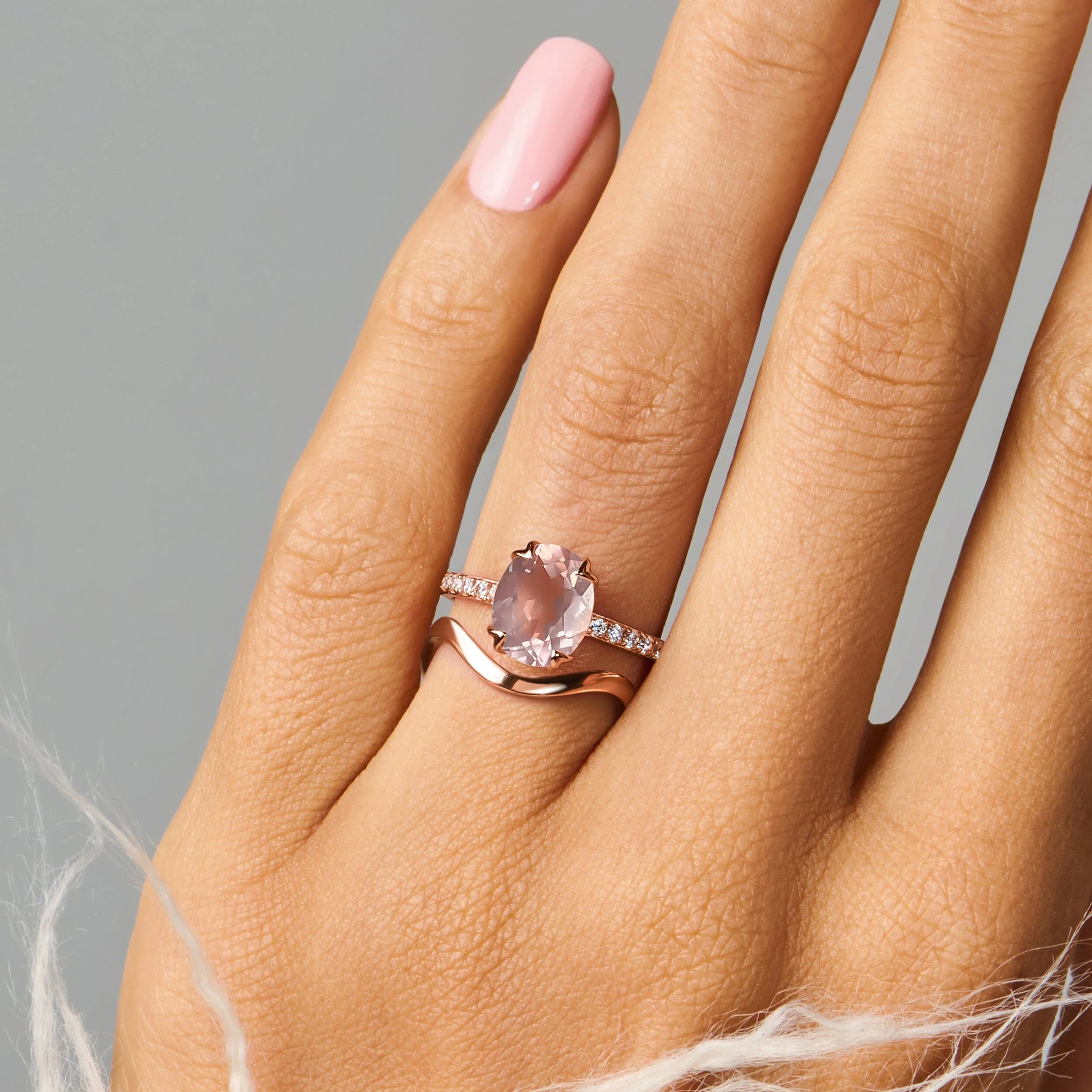 Rose Quartz Harlow Ring & Waves Band - Image 4