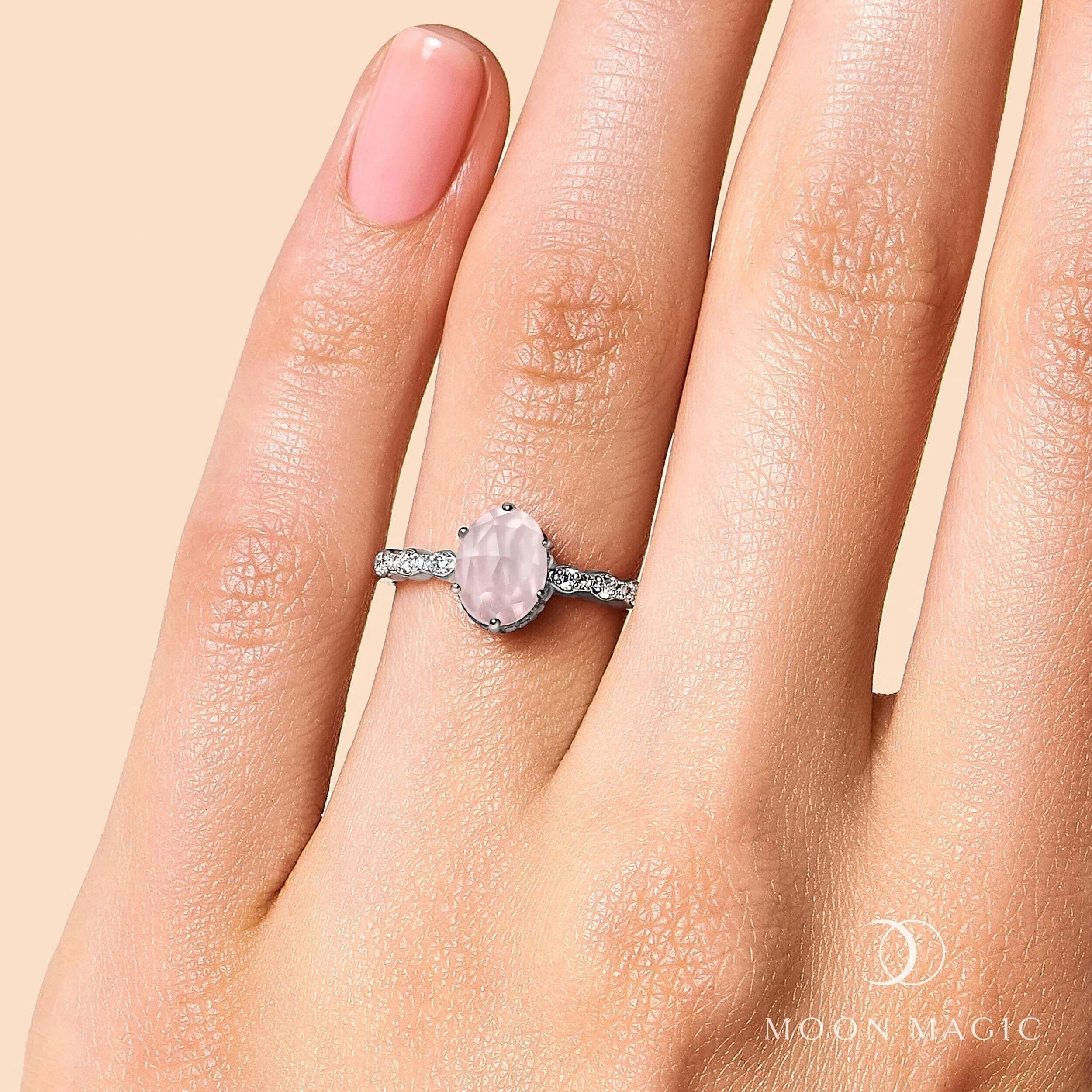 Rose Quartz Lab Diamond Ring - Mirth - Image 4