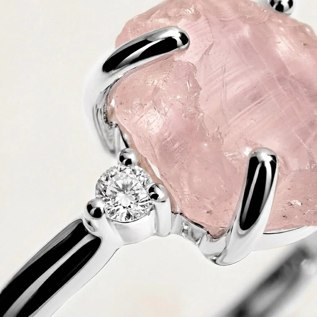 Rose Quartz Lab Diamond Ring - Raw Allure - Image 12