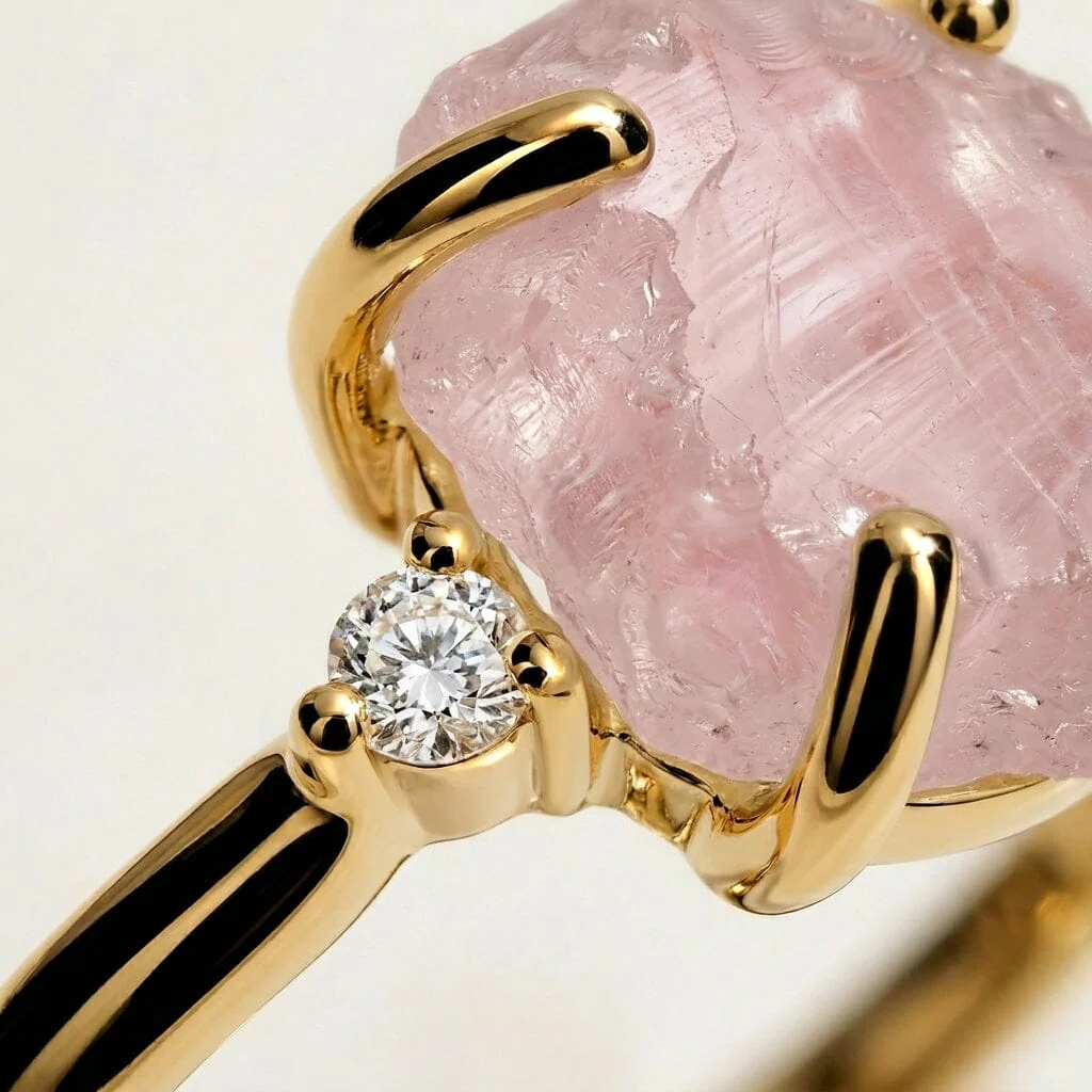 Rose Quartz Lab Diamond Ring - Raw Allure - Image 14