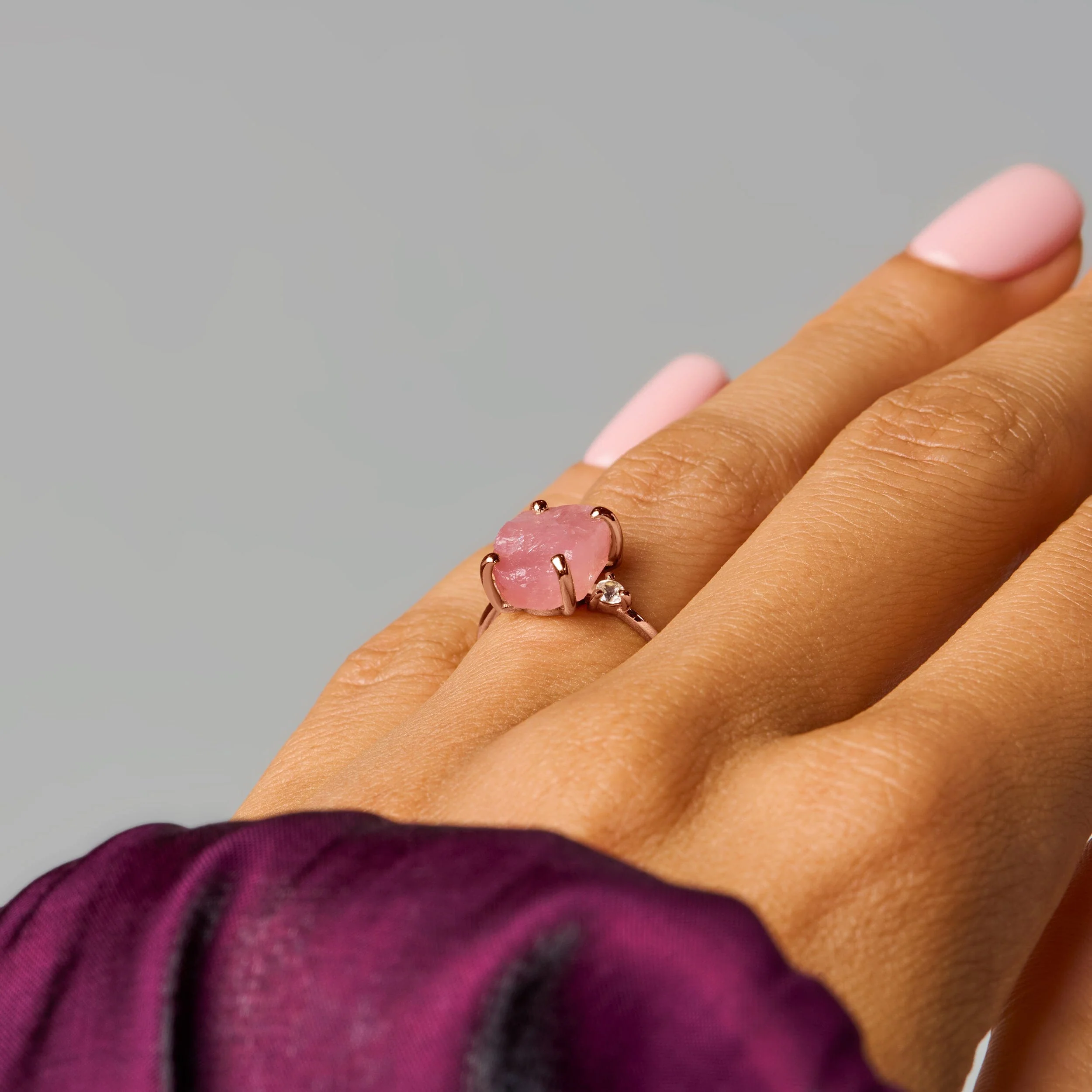 Rose Quartz Lab Diamond Ring - Raw Allure - Image 15