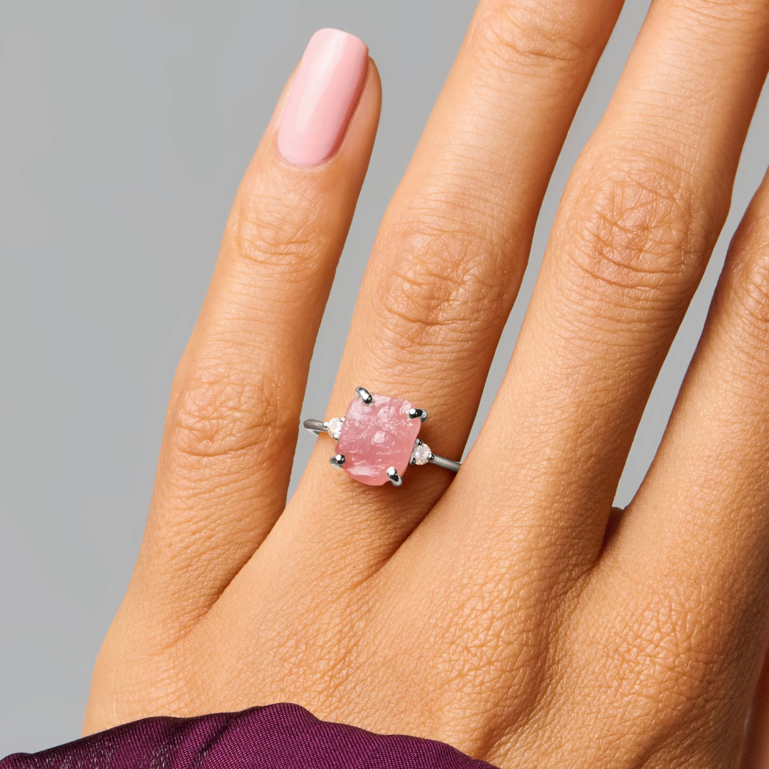 Rose Quartz Lab Diamond Ring - Raw Allure - Image 19