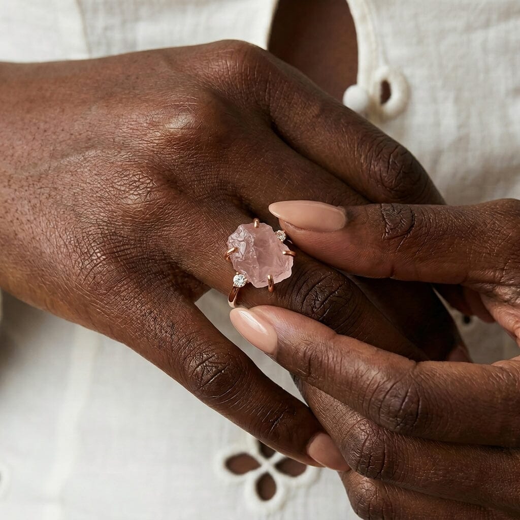 Rose Quartz Lab Diamond Ring - Raw Allure - Image 5