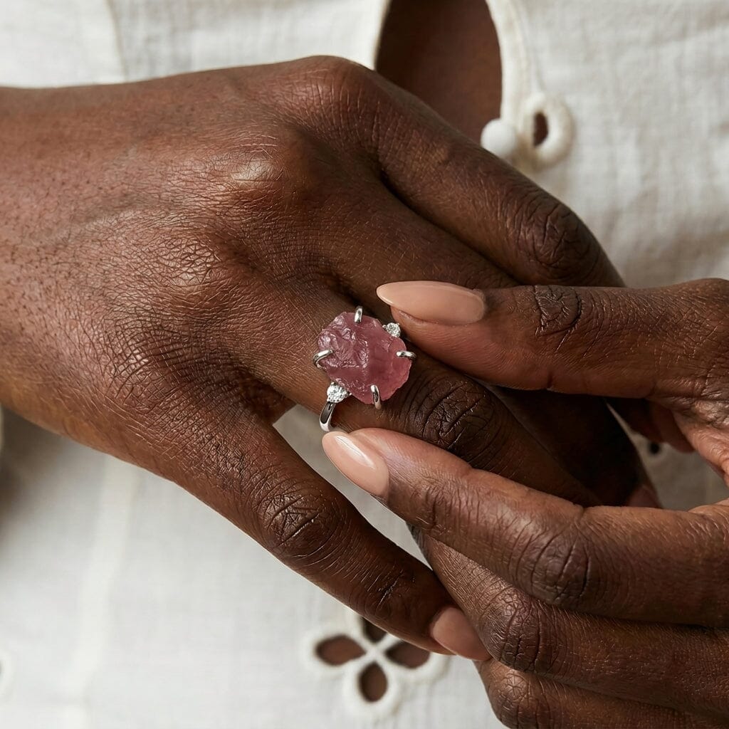 Rose Quartz Lab Diamond Ring - Raw Allure - Image 6