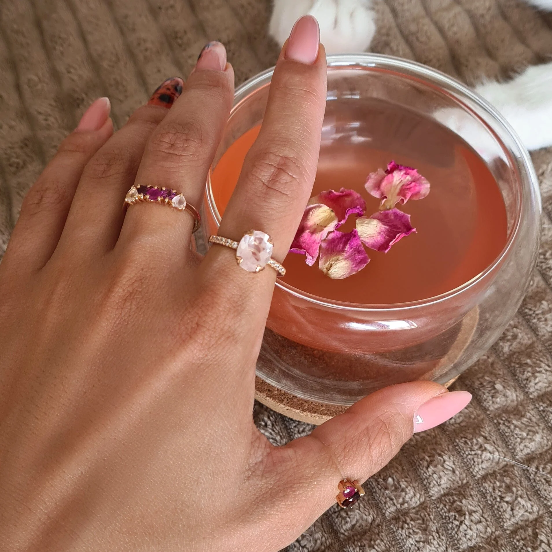 Rose Quartz Rhodolite Ring - Crush On You - Image 18