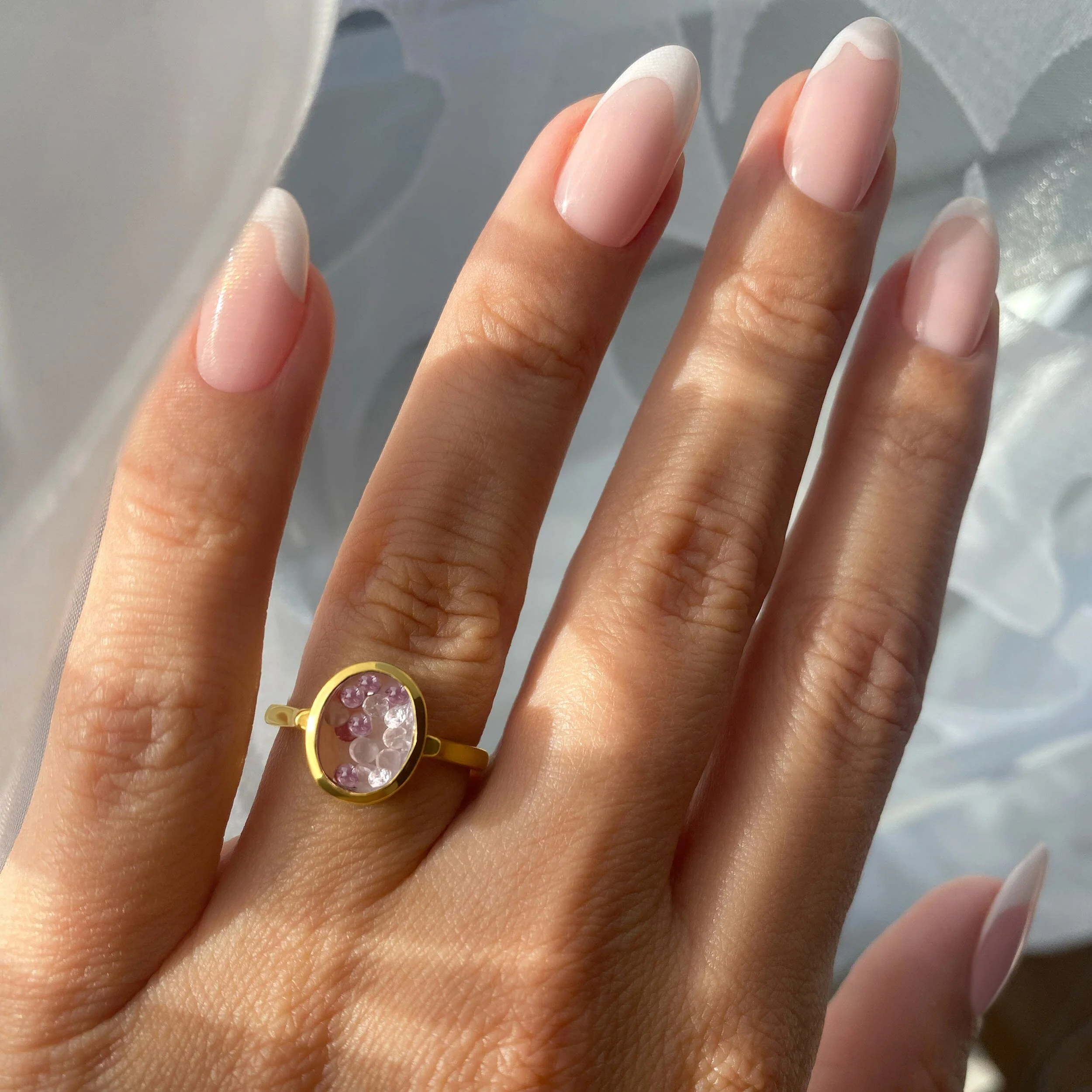 Rose Quartz Rhodolite Ring - Halo of Calm - Image 7
