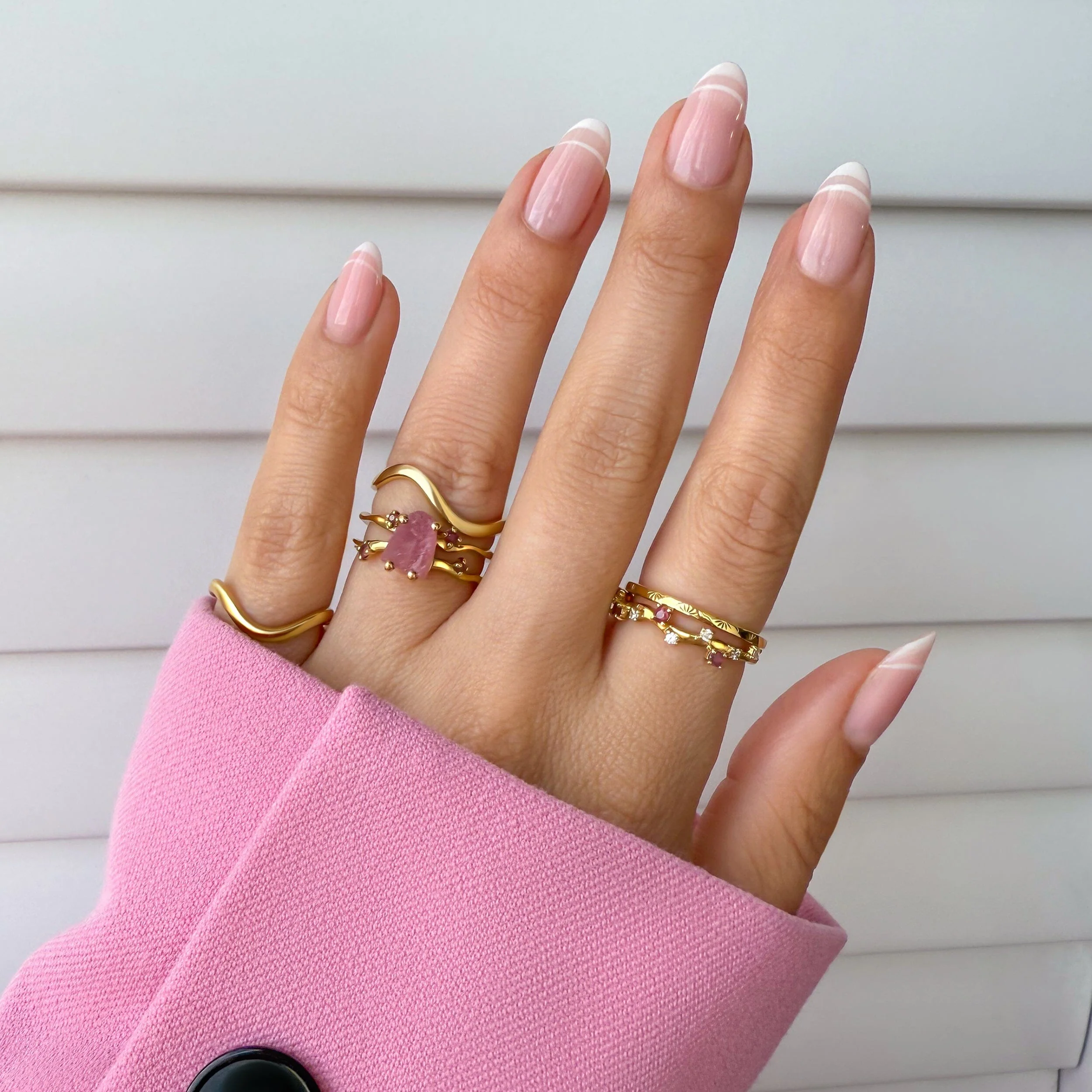 Rose Quartz Ruby Flow Ring - Stardust & Waves Band - Image 11