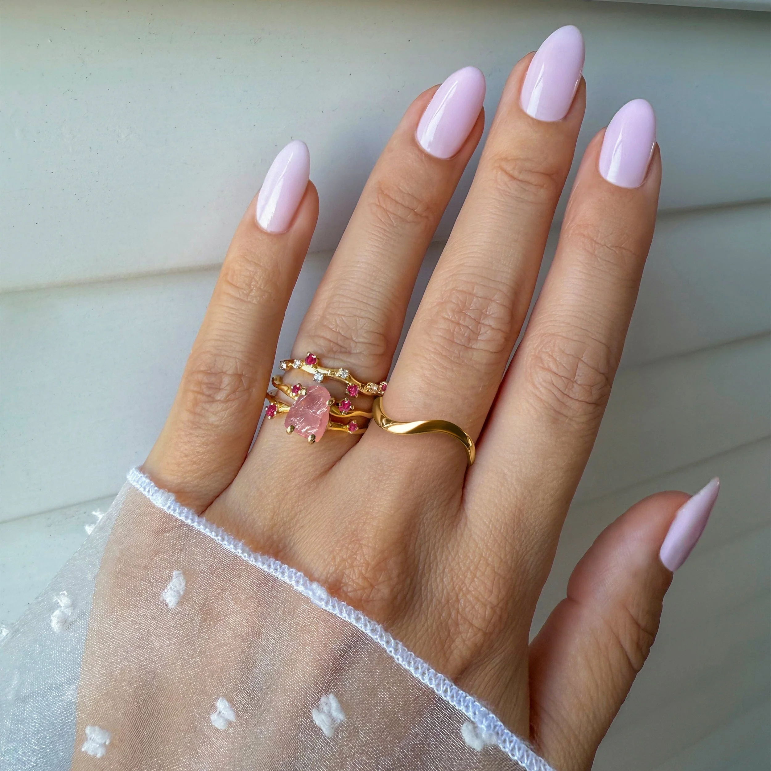 Rose Quartz Ruby Flow Ring - Stardust & Waves Band - Image 19