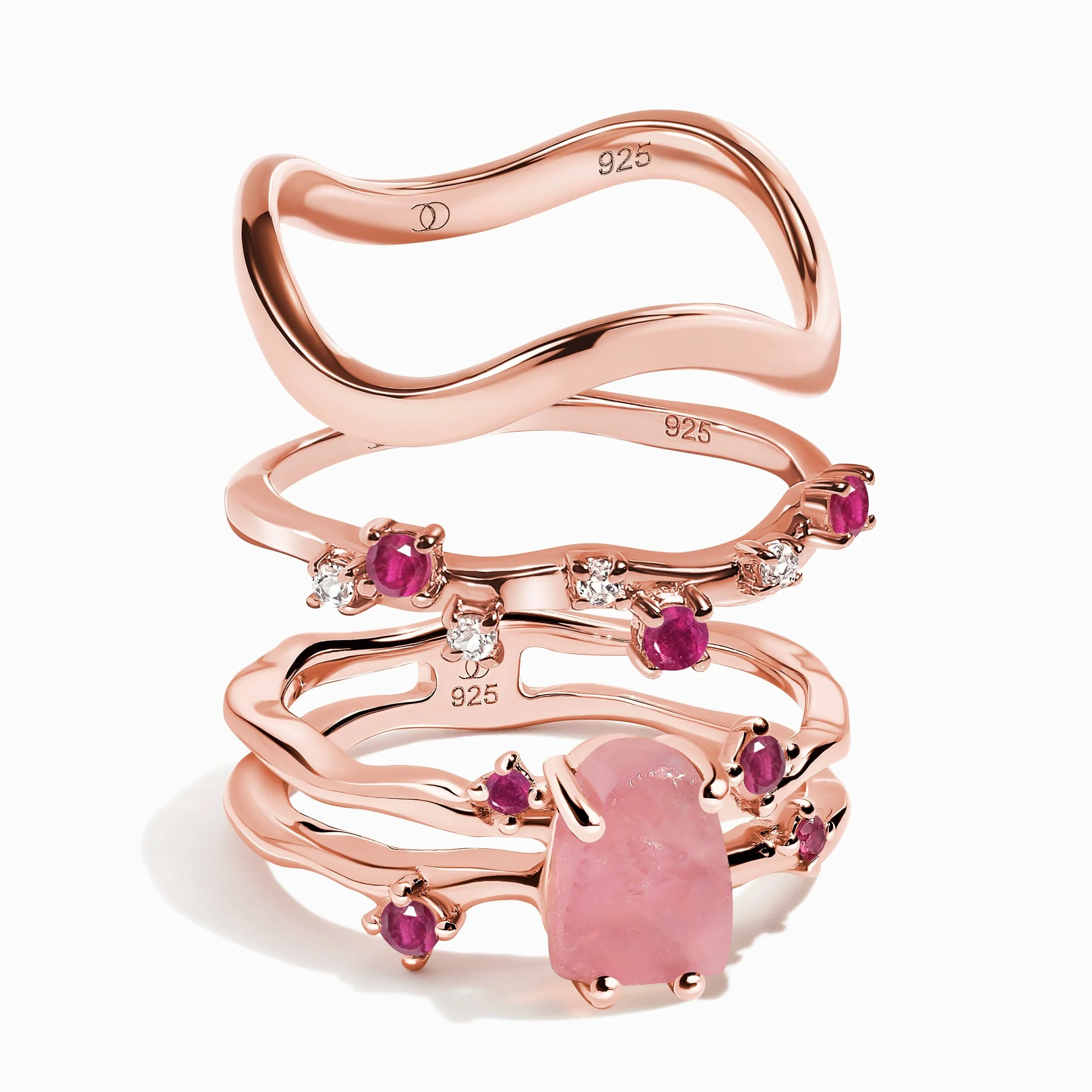Rose Quartz Ruby Flow Ring - Stardust & Waves Band - Image 3