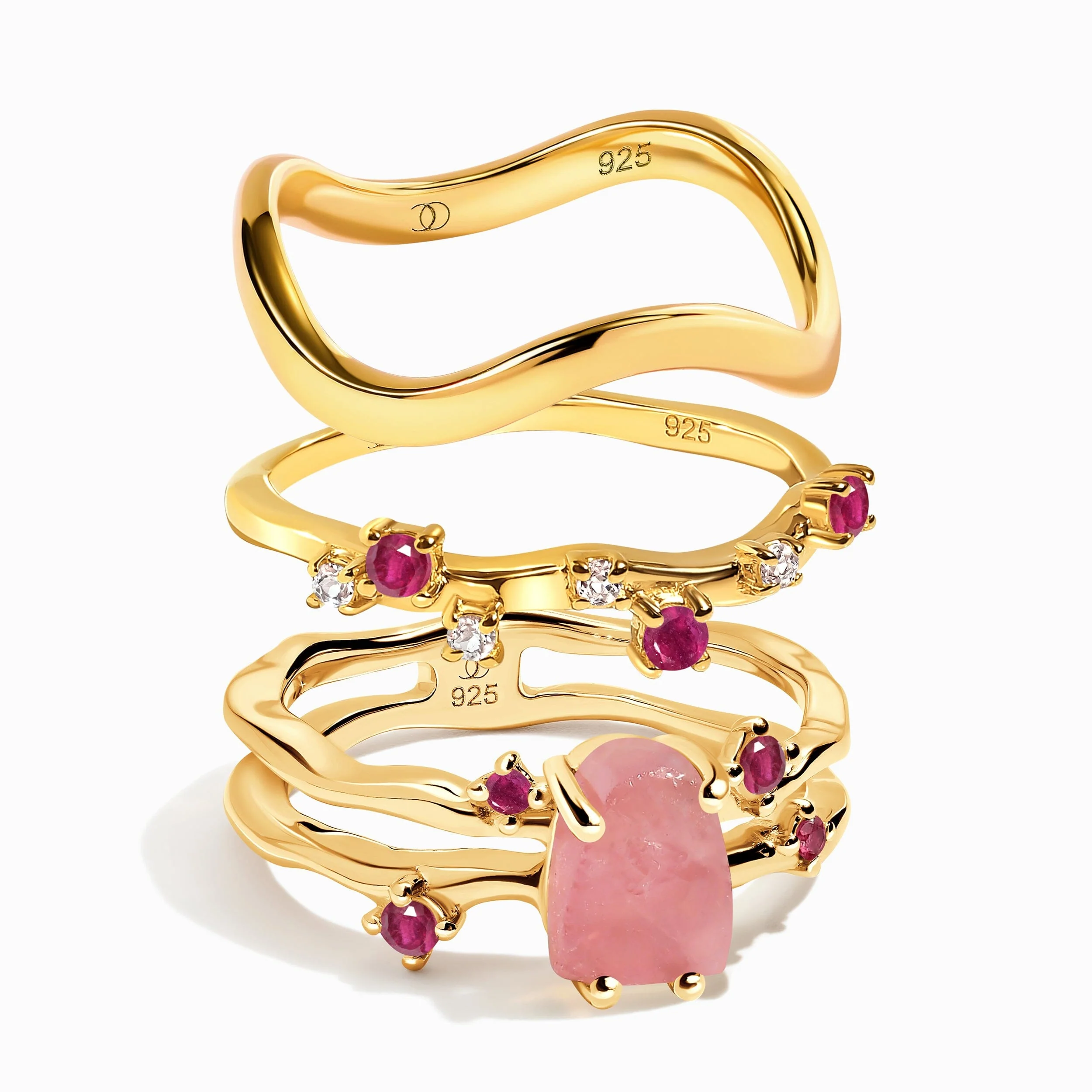 Rose Quartz Ruby Flow Ring - Stardust & Waves Band - Image 5