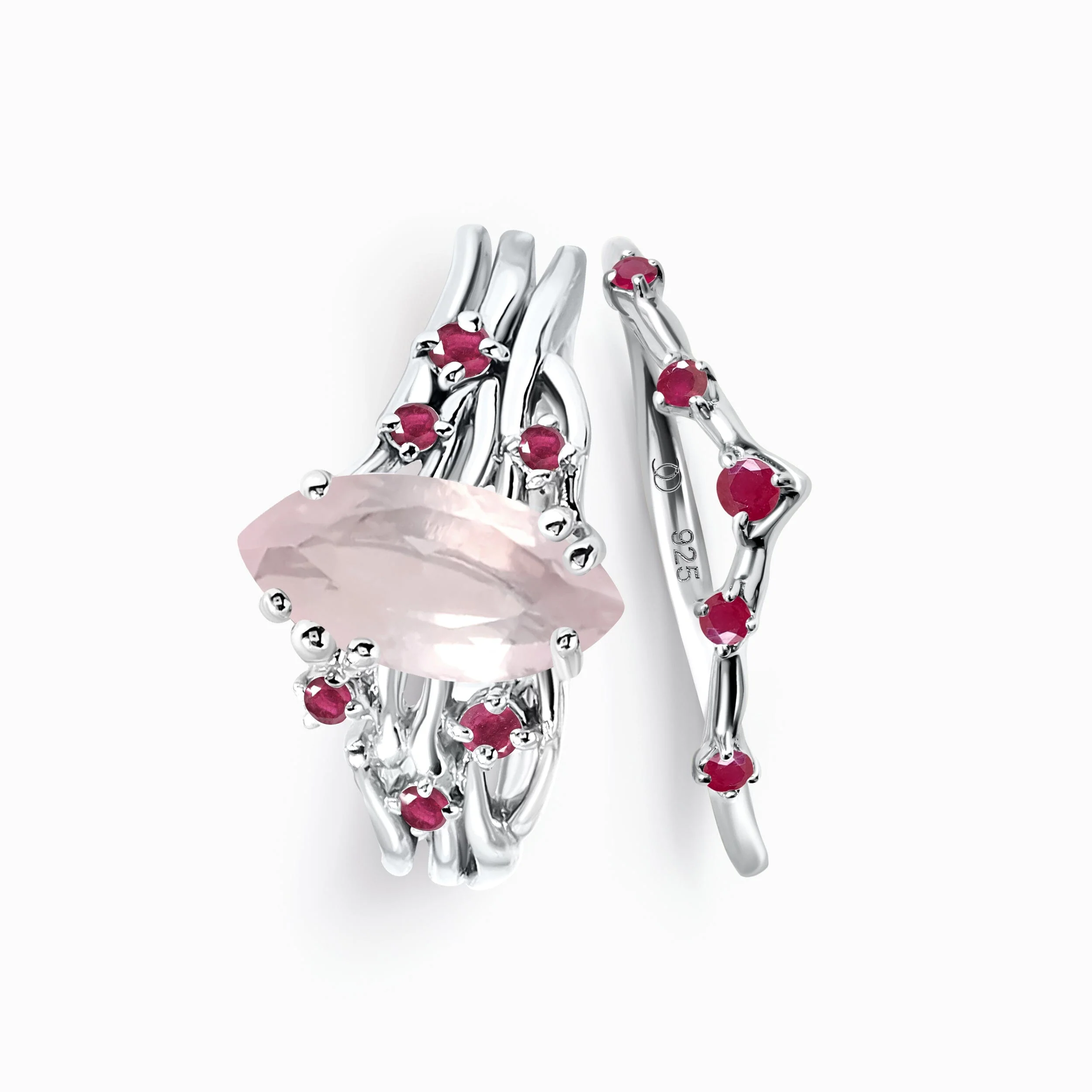 Rose Quartz Ruby Radiance Ring & Cosmic Crown Band - Image 3