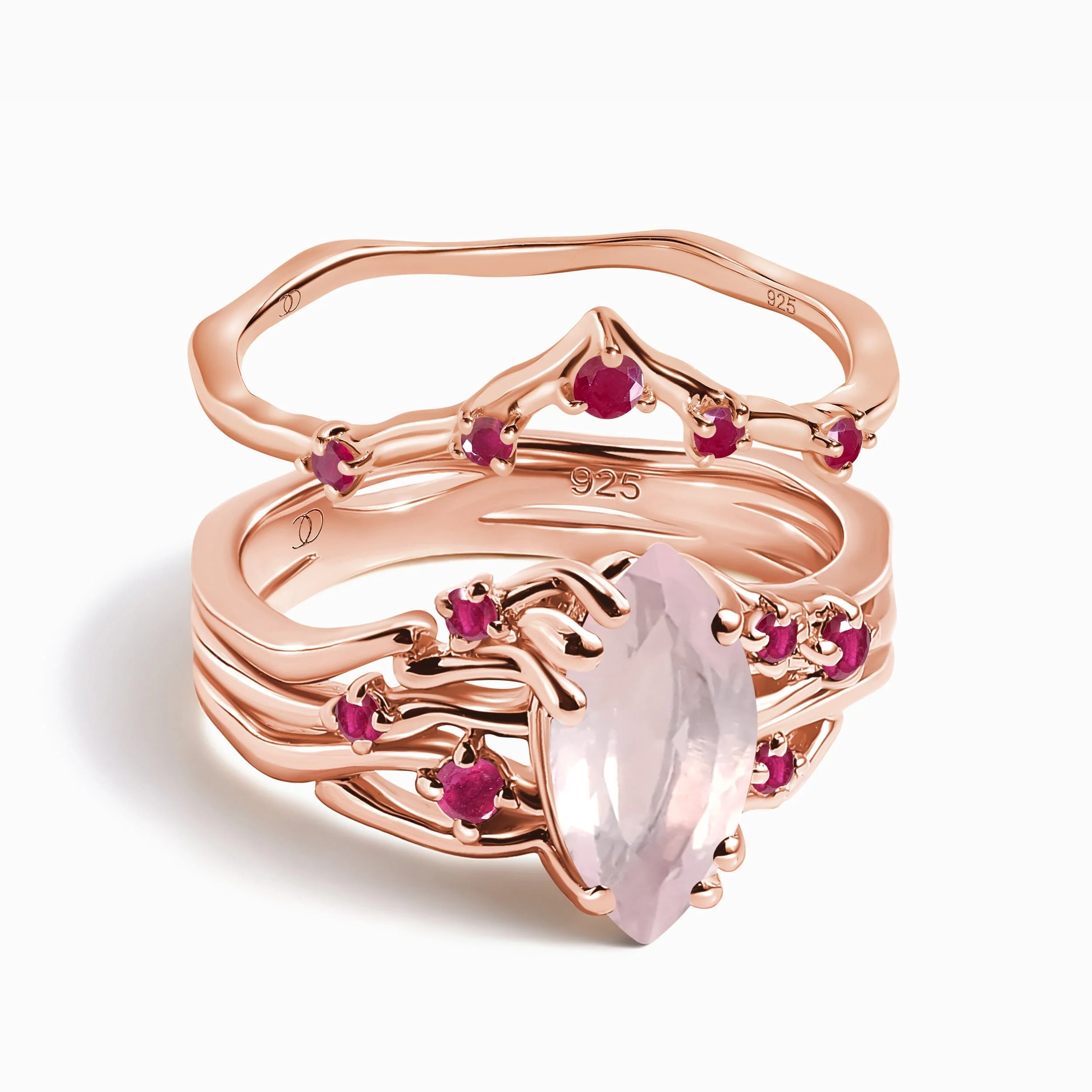 Rose Quartz Ruby Radiance Ring & Cosmic Crown Band - Image 4