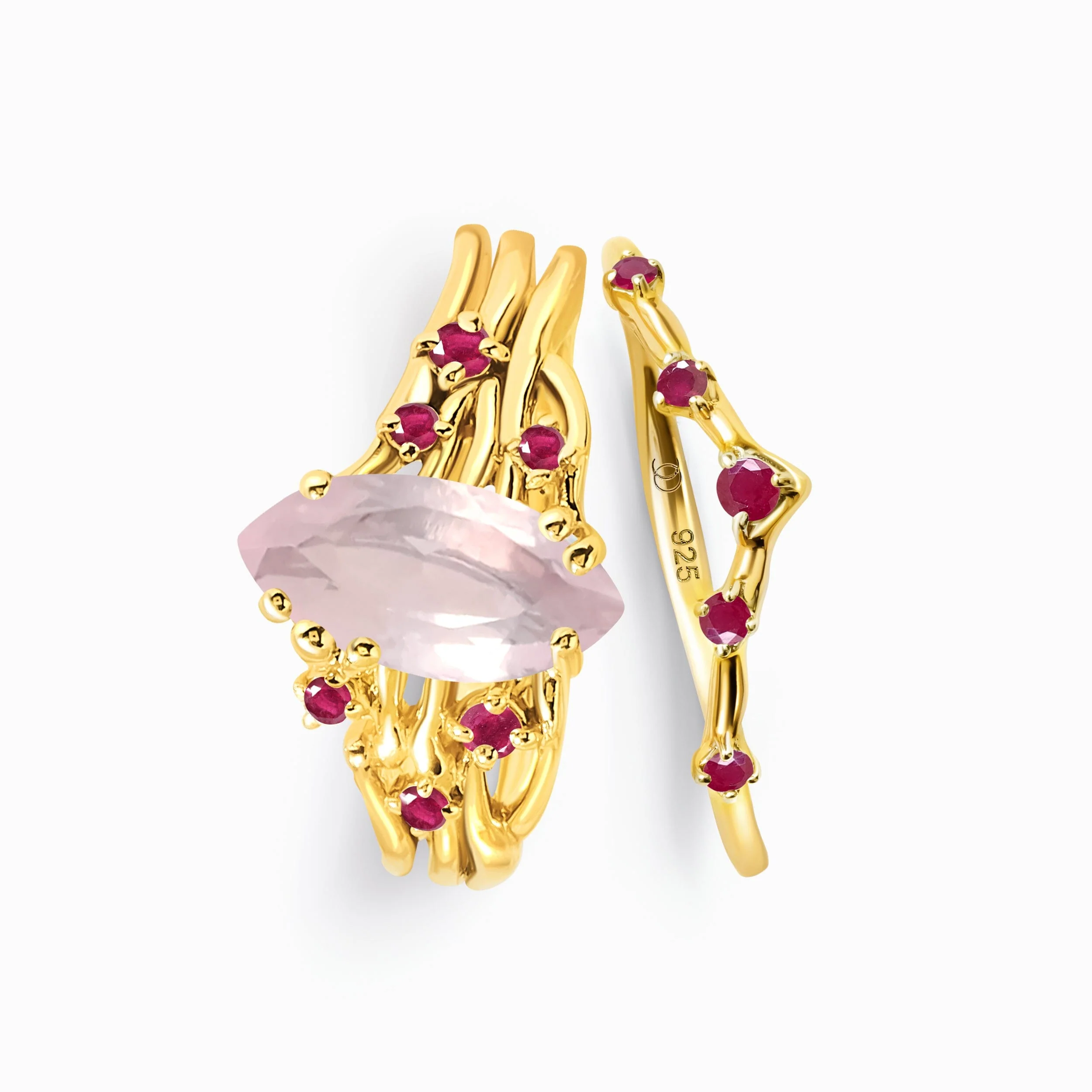 Rose Quartz Ruby Radiance Ring & Cosmic Crown Band - Image 9
