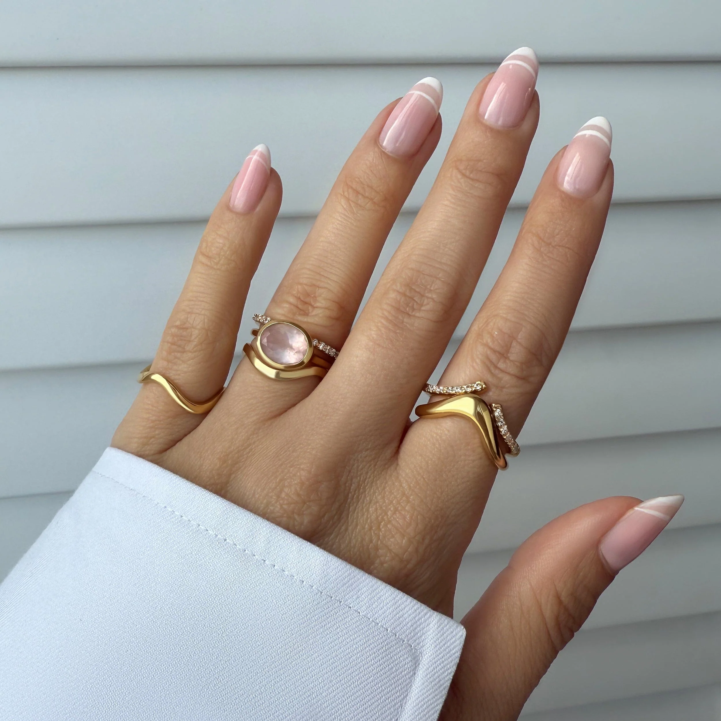 Rose Quartz Skin Touch Ring - Twinkling & Waves Band - Image 18