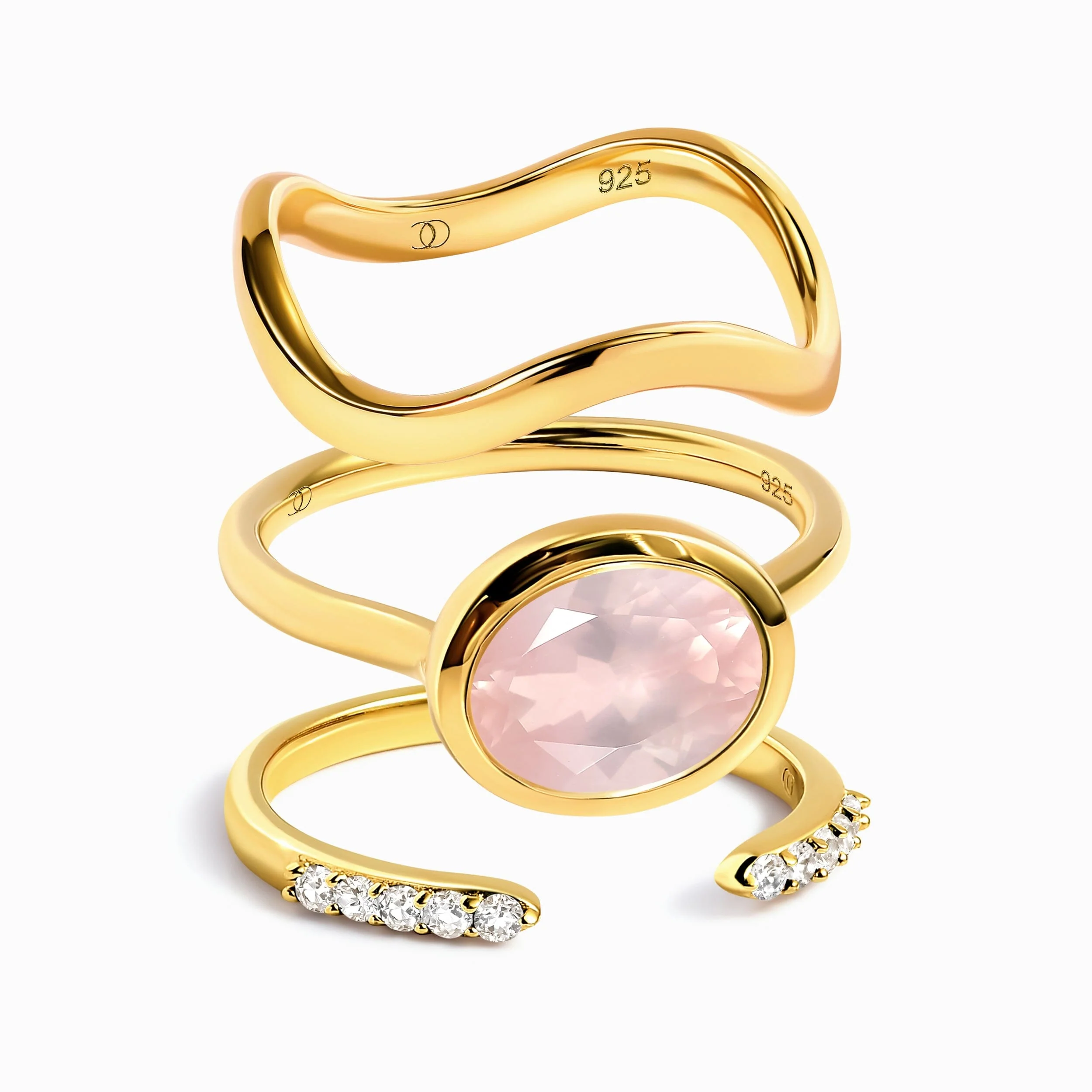 Rose Quartz Skin Touch Ring - Twinkling & Waves Band - Image 5