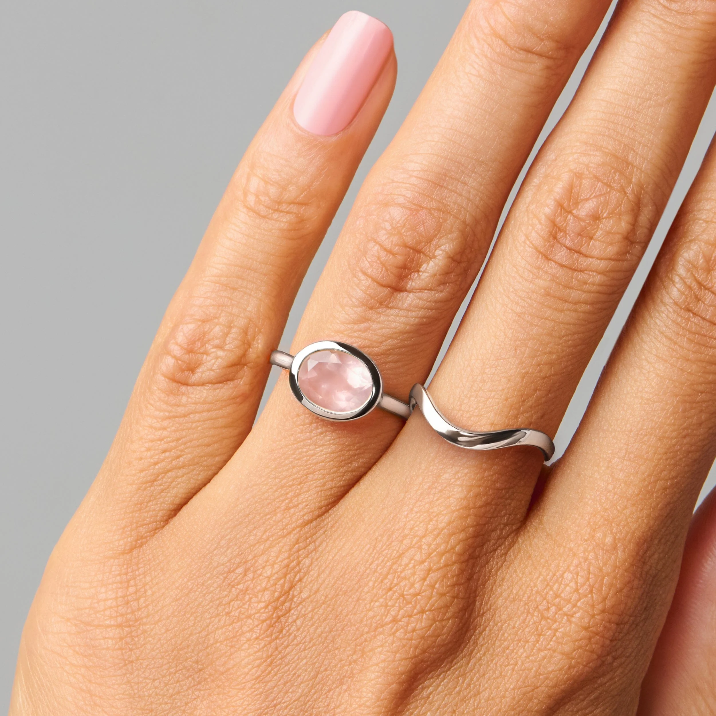 Rose Quartz Skin Touch Ring & Waves Band - Image 4